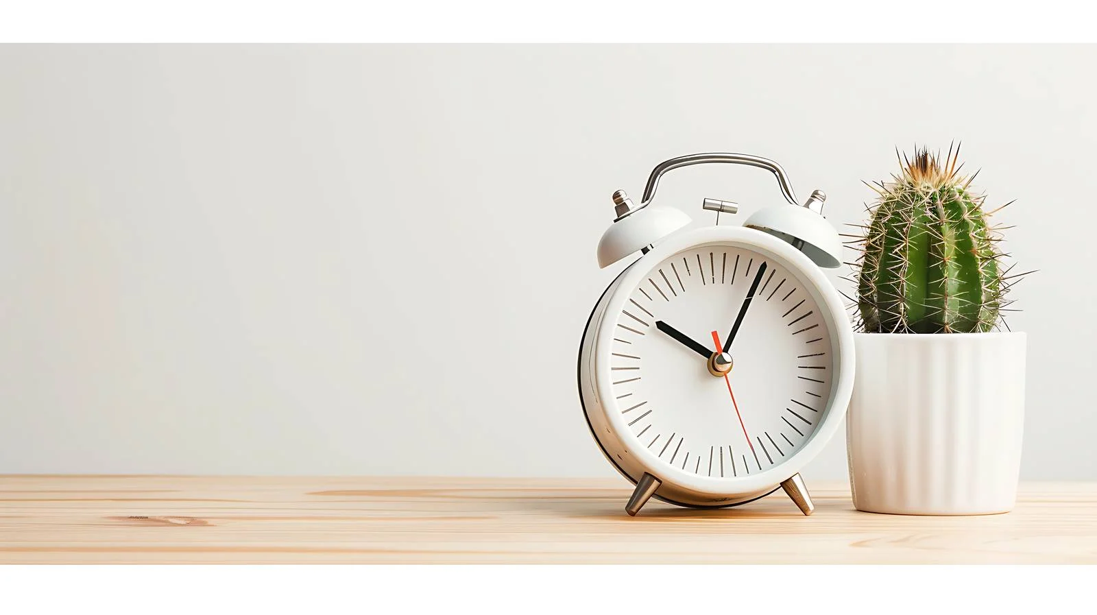 Stylish White Alarm Clock on Wooden Desk — free download from Dotvec