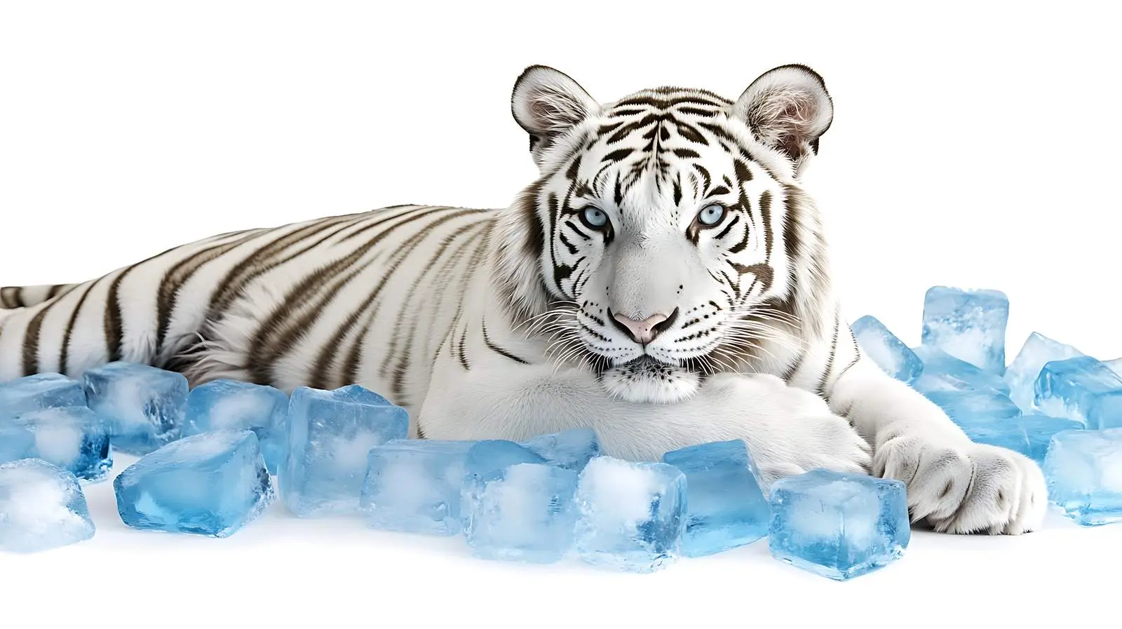 White Bengal Tiger on Blue Ice Cubes – free arctic image from Dotvec