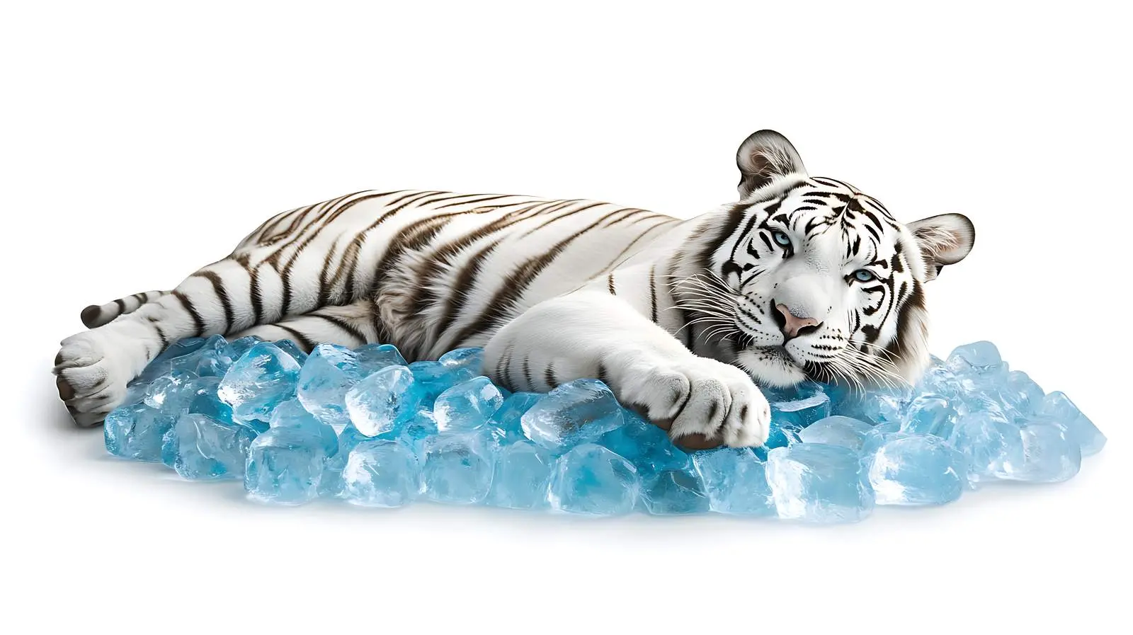 White Bengal Tiger on Blue Ice Cubes — free download from Dotvec