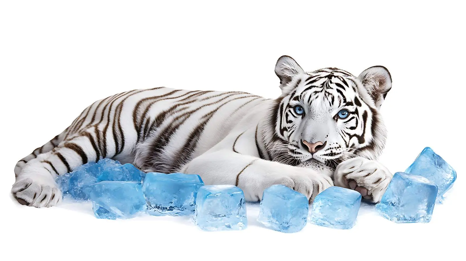 White Bengal Tiger on Blue Ice Cubes – free arctic image from Dotvec
