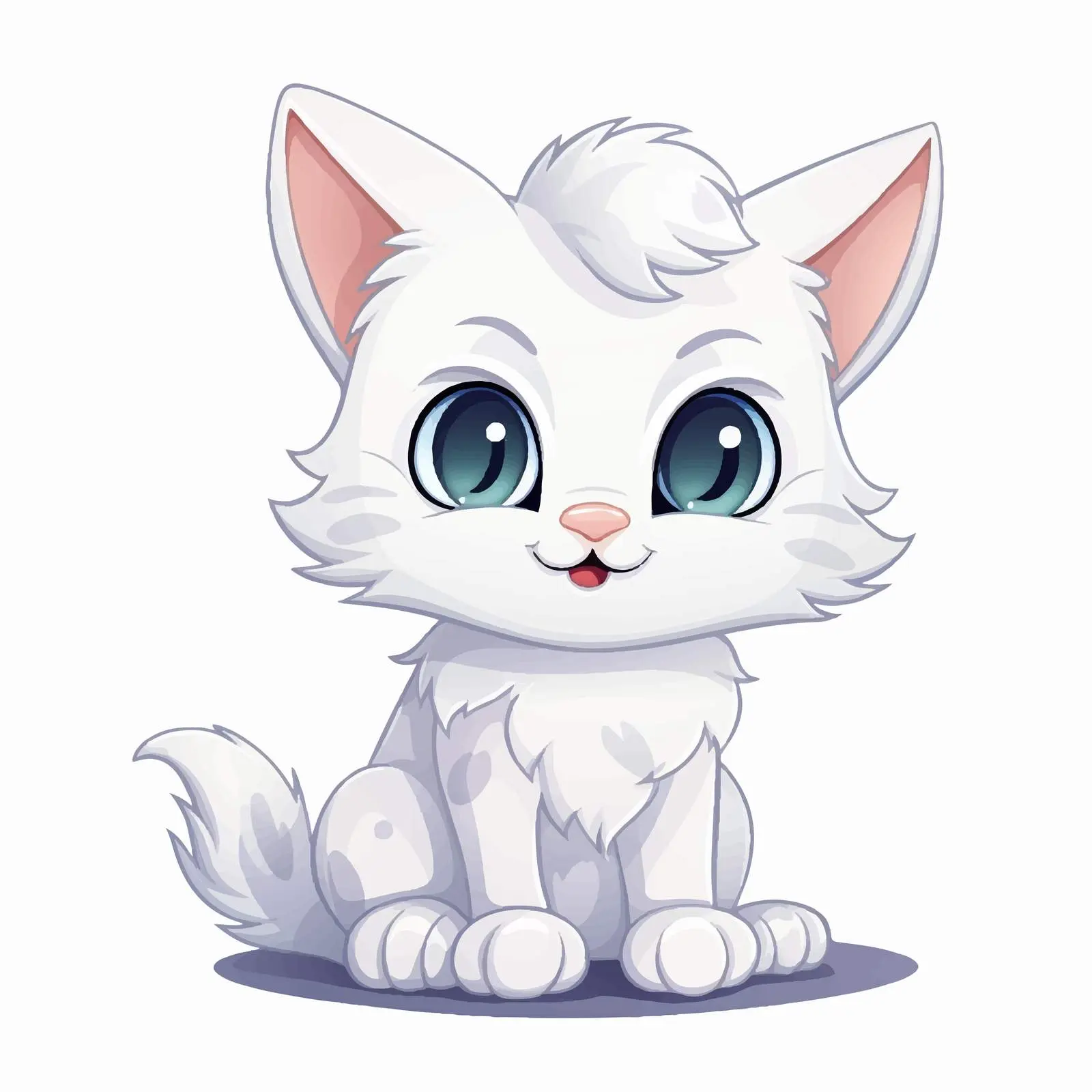 Cute White Cat Cartoon Character Vector Illustration – free adorable character image from Dotvec