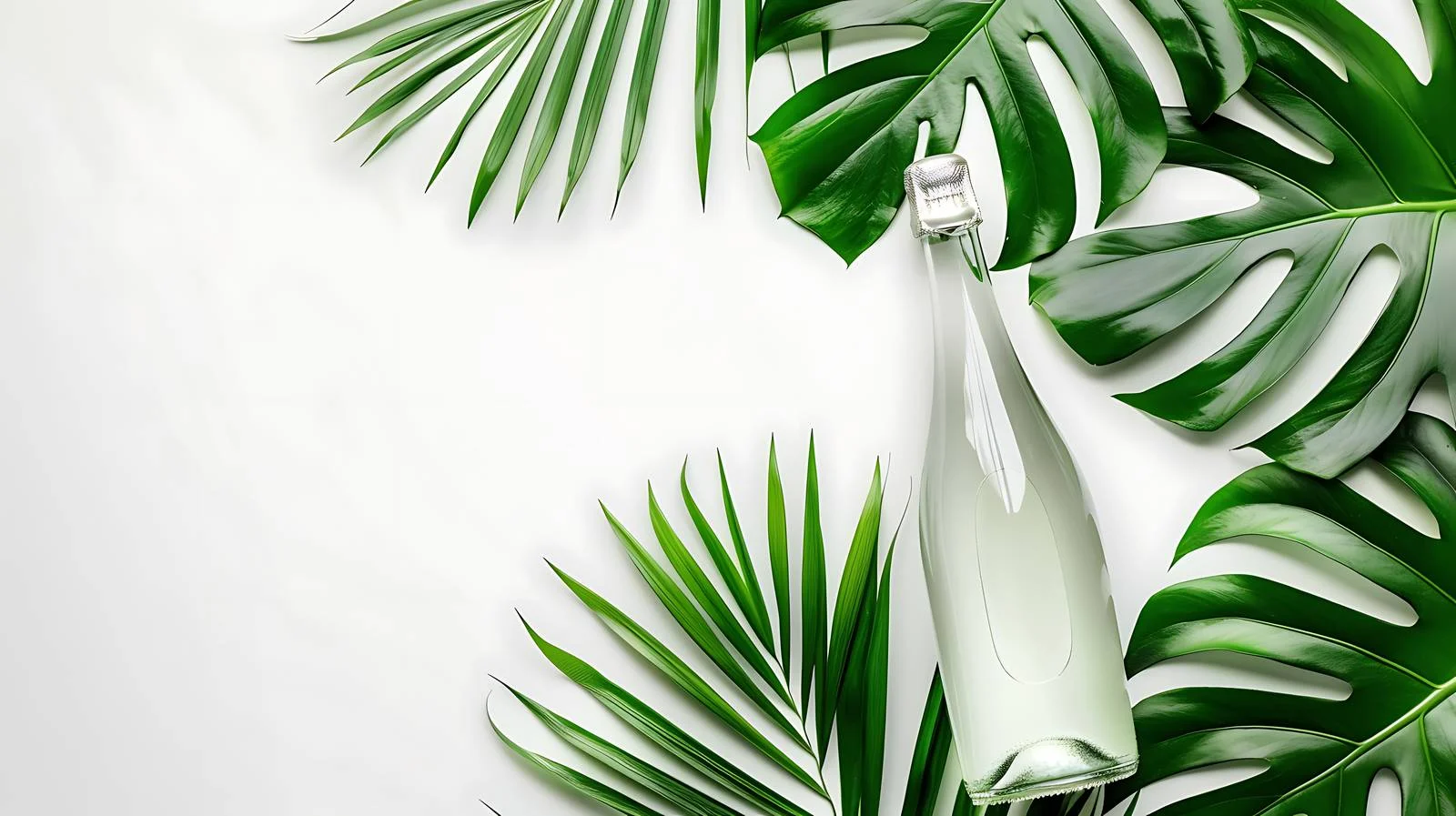 Elegant Champagne Bottle and Palm Leaves — free download from Dotvec