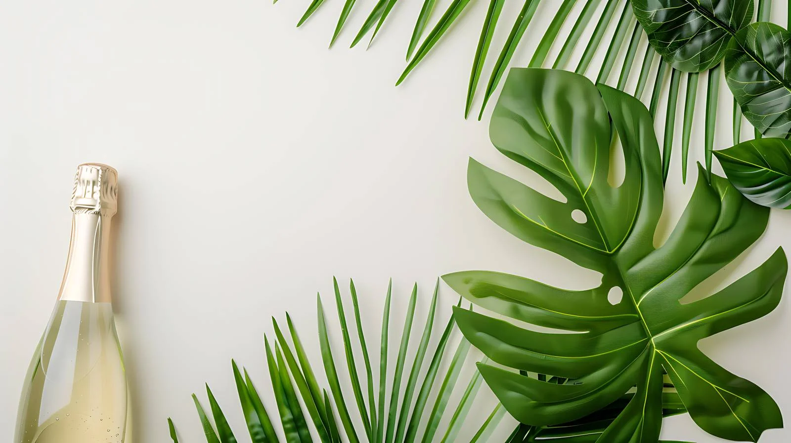 Elegant White Champagne Bottle with Palm Leaves — free download from Dotvec