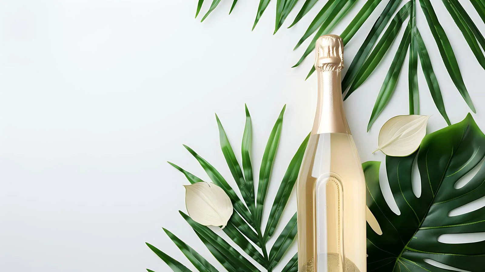 Elegant White Champagne and Palm Leaves — free download from Dotvec