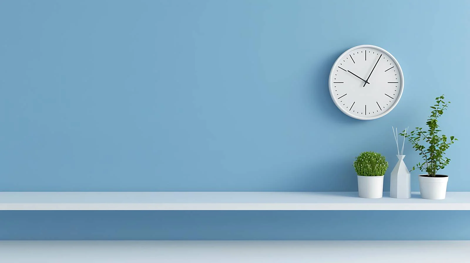 Minimalist White Clock on Blue Wall — free download from Dotvec