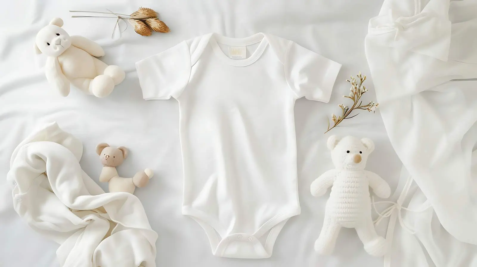 Newborn Baby White Cotton Bodysuit and Blanket — free download from Dotvec
