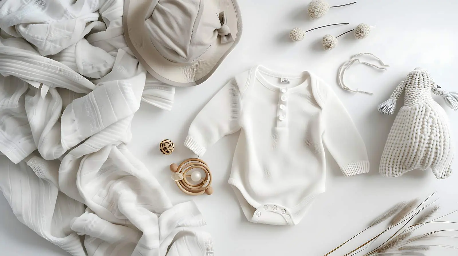 White Cotton Bodysuit with Baby Toys and Blanket — free download from Dotvec