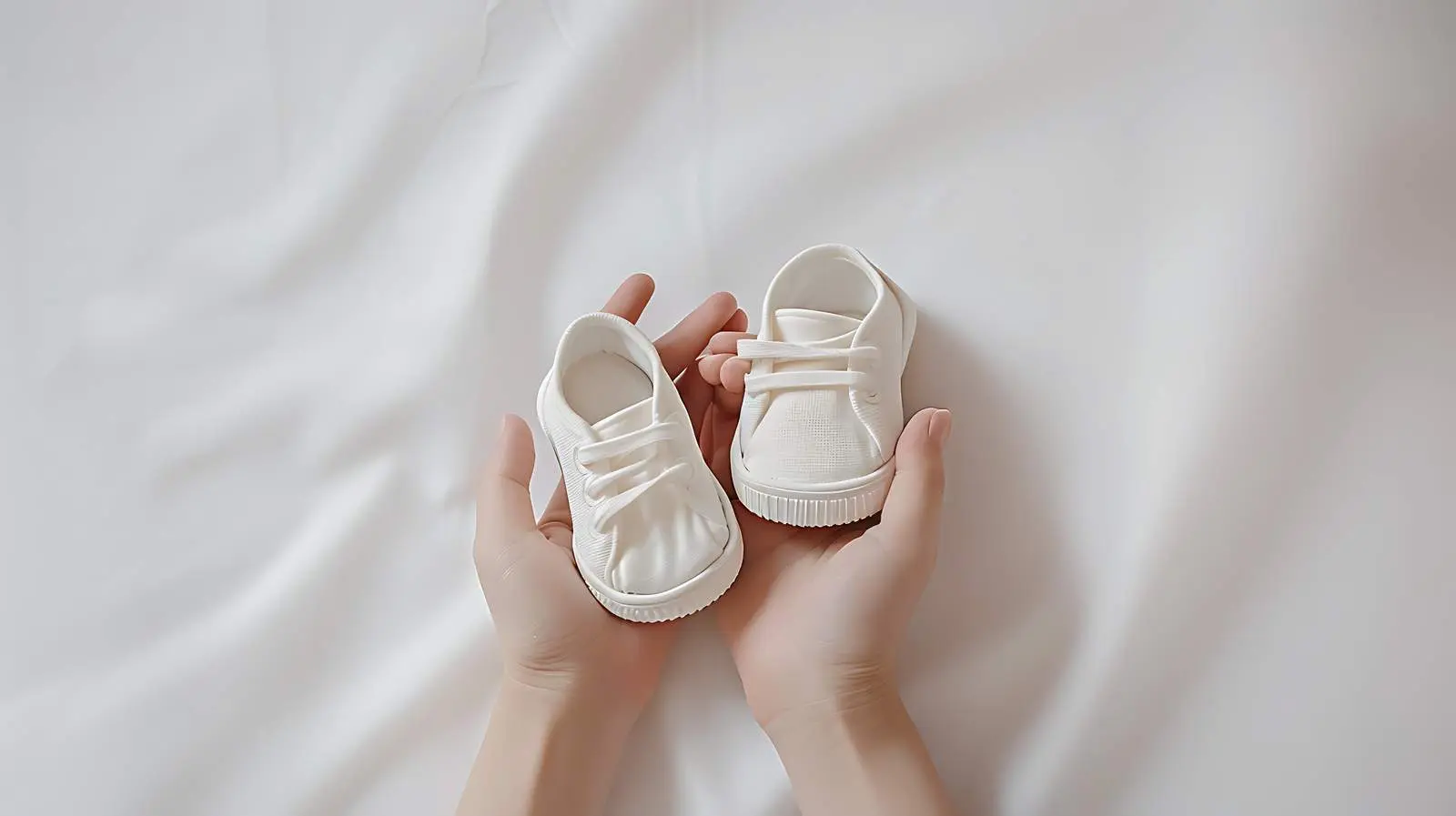 Cute White Cotton Baby Shoes in Women's Hand – free trendy baby image from Dotvec