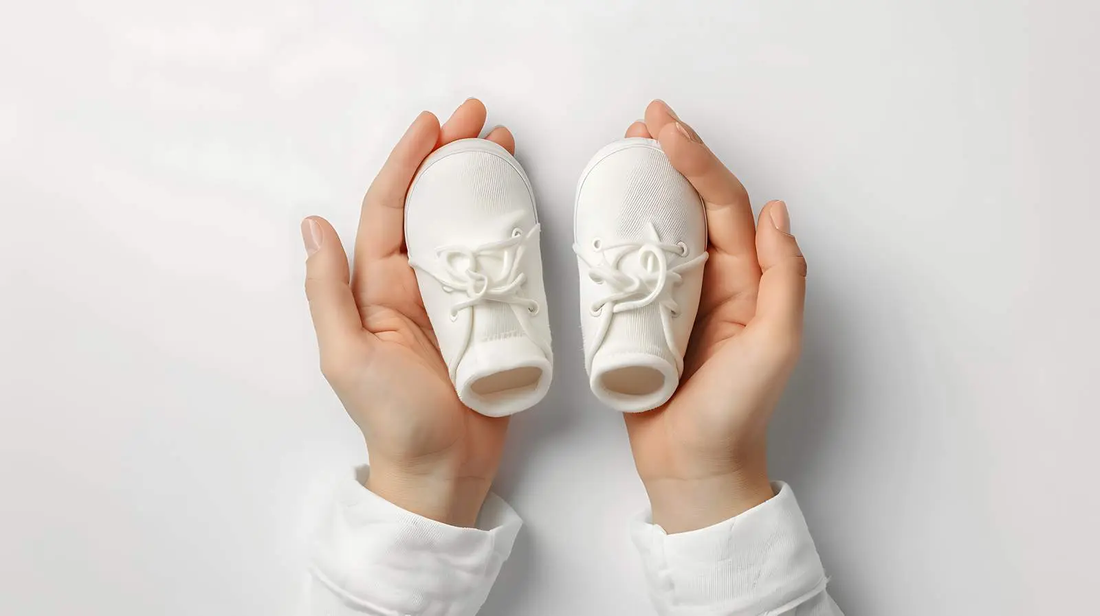 Cute White Cotton Baby Shoes in Hands – free neat image from Dotvec