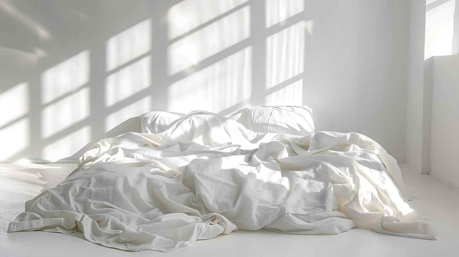 Morning Sunlight on Crumpled Bed Linens — free download from Dotvec