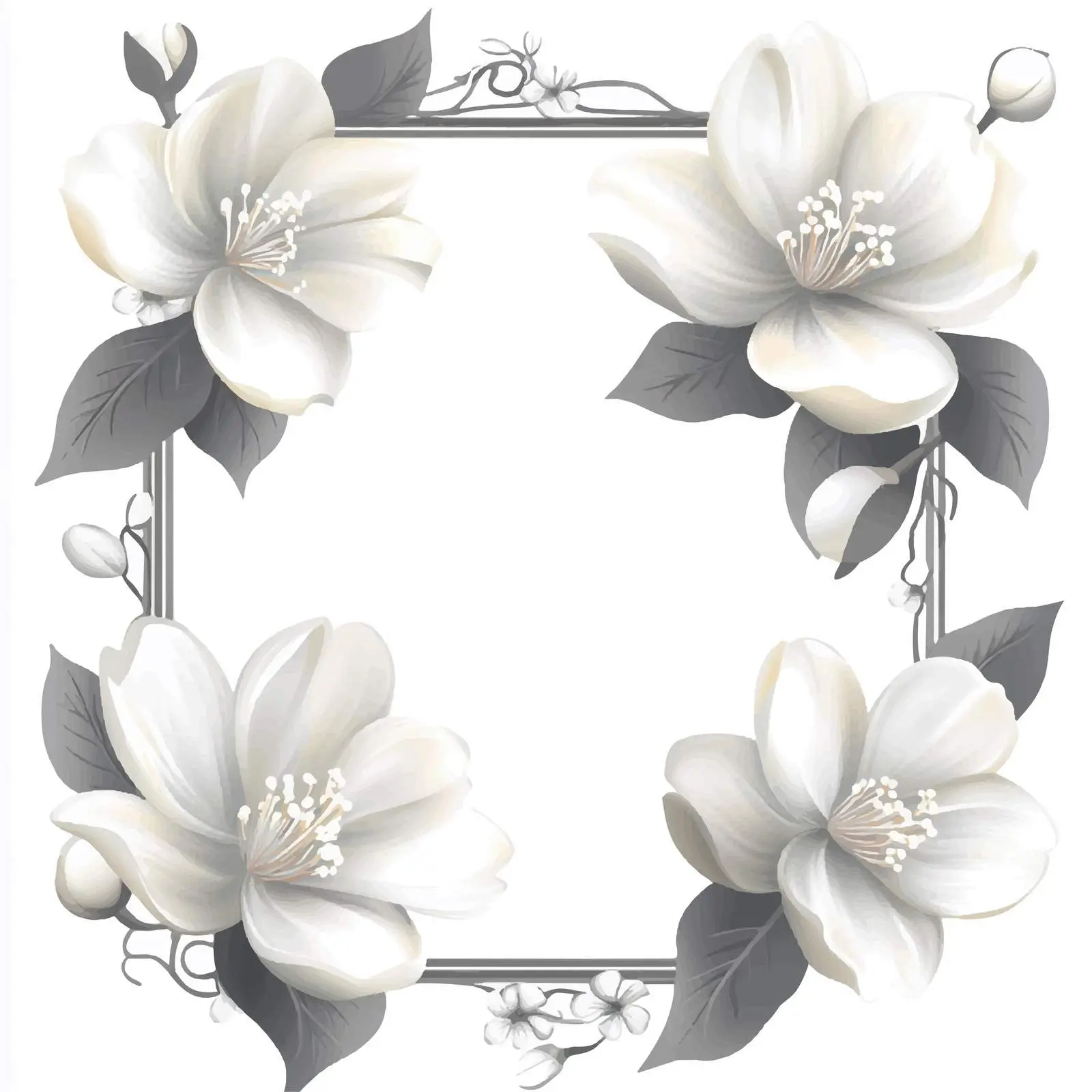 Elegant White Flowers in Gray Decorative Frame — free download from Dotvec