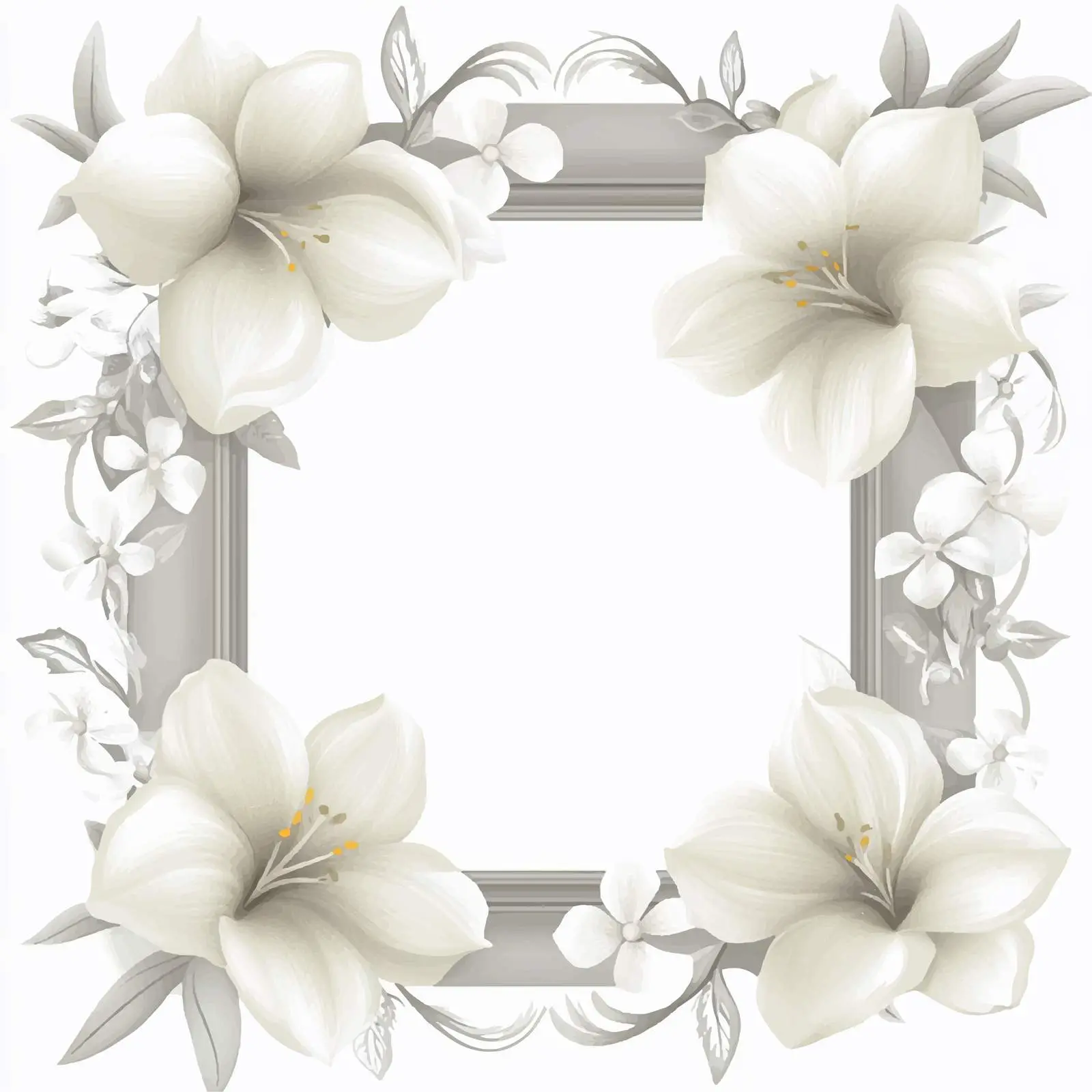 Elegant White Flowers in Gray Frame Vector — free download from Dotvec