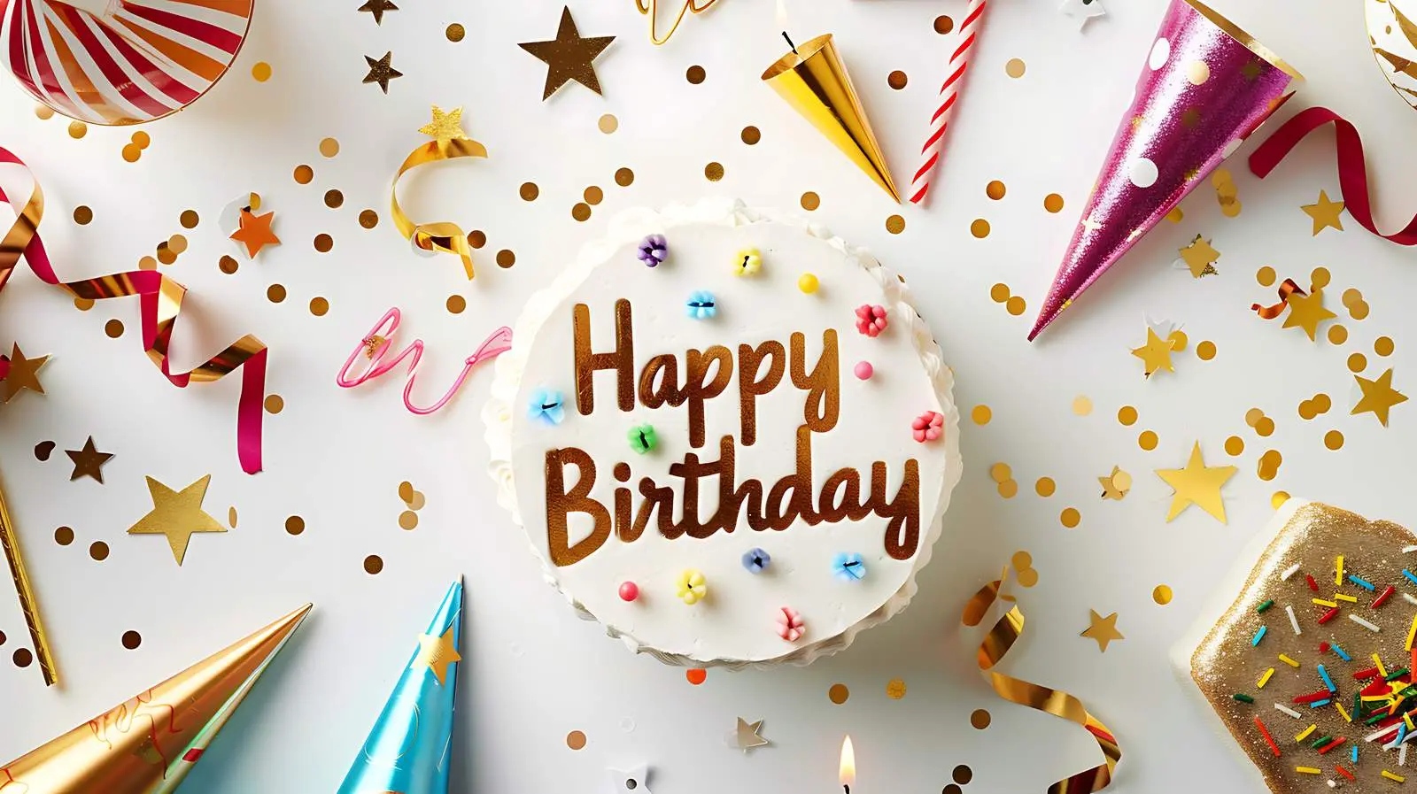 Elegant White Gold Birthday Party Background with Cake — free download from Dotvec