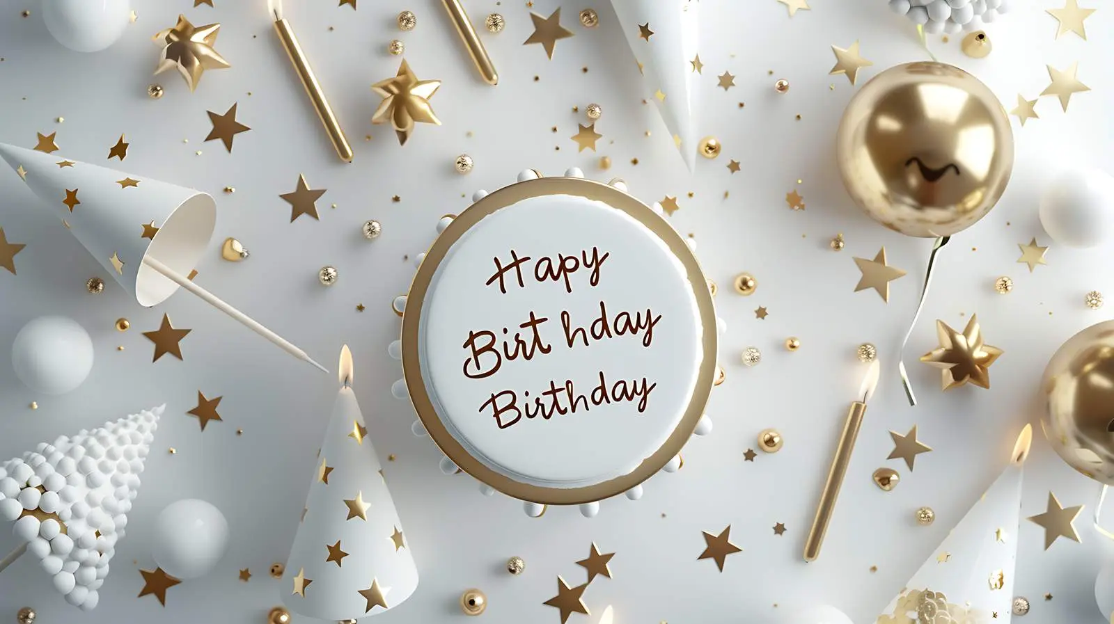 Elegant White Gold Birthday Party Background with Cake — free download from Dotvec