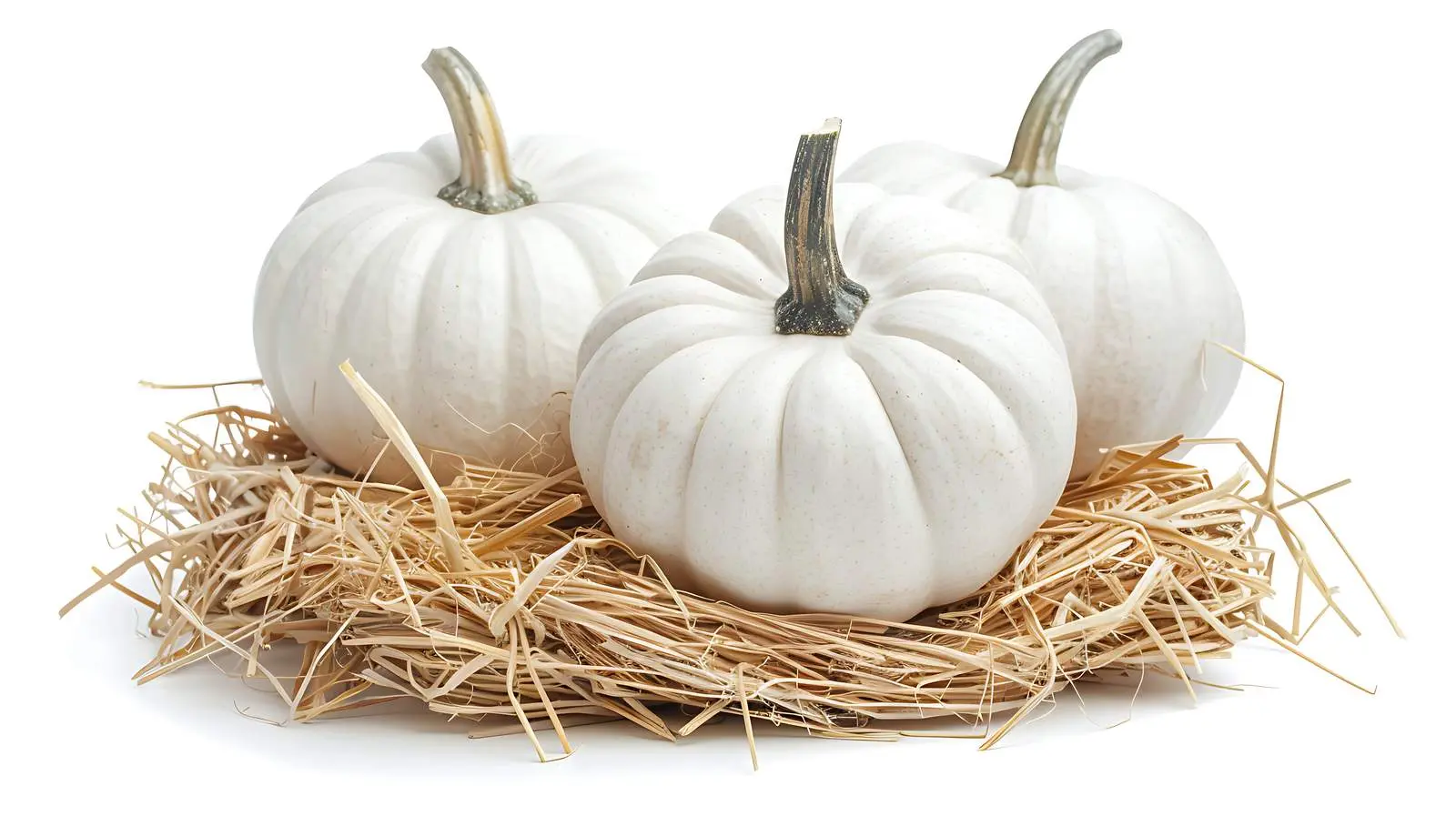 White Pumpkins on Straw Stacks Isolated on White — free download from Dotvec