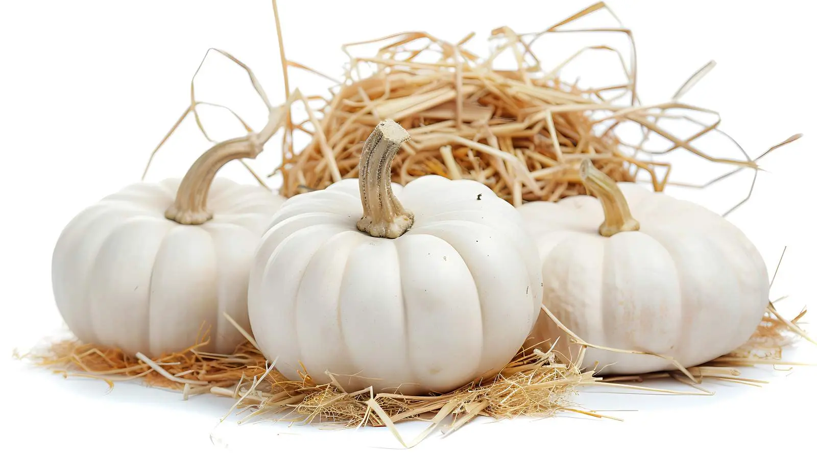 White Pumpkins on Straw Stacks Isolated on White — free download from Dotvec