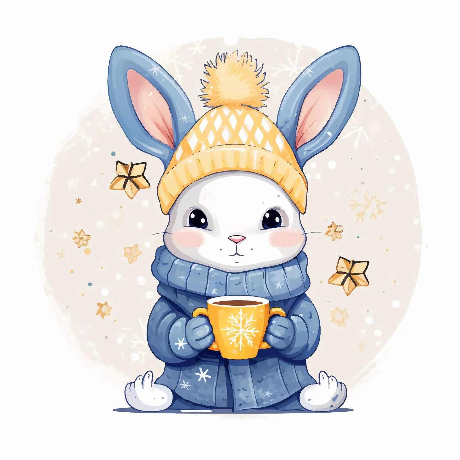 Stylish White Rabbit with Hat and Mittens — free download from Dotvec