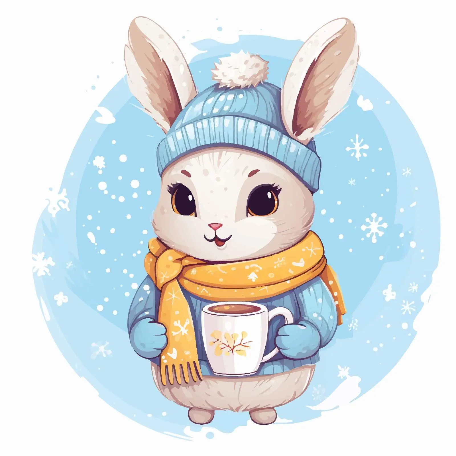 Cute White Rabbit with Hat and Cup – free family friendly image from Dotvec