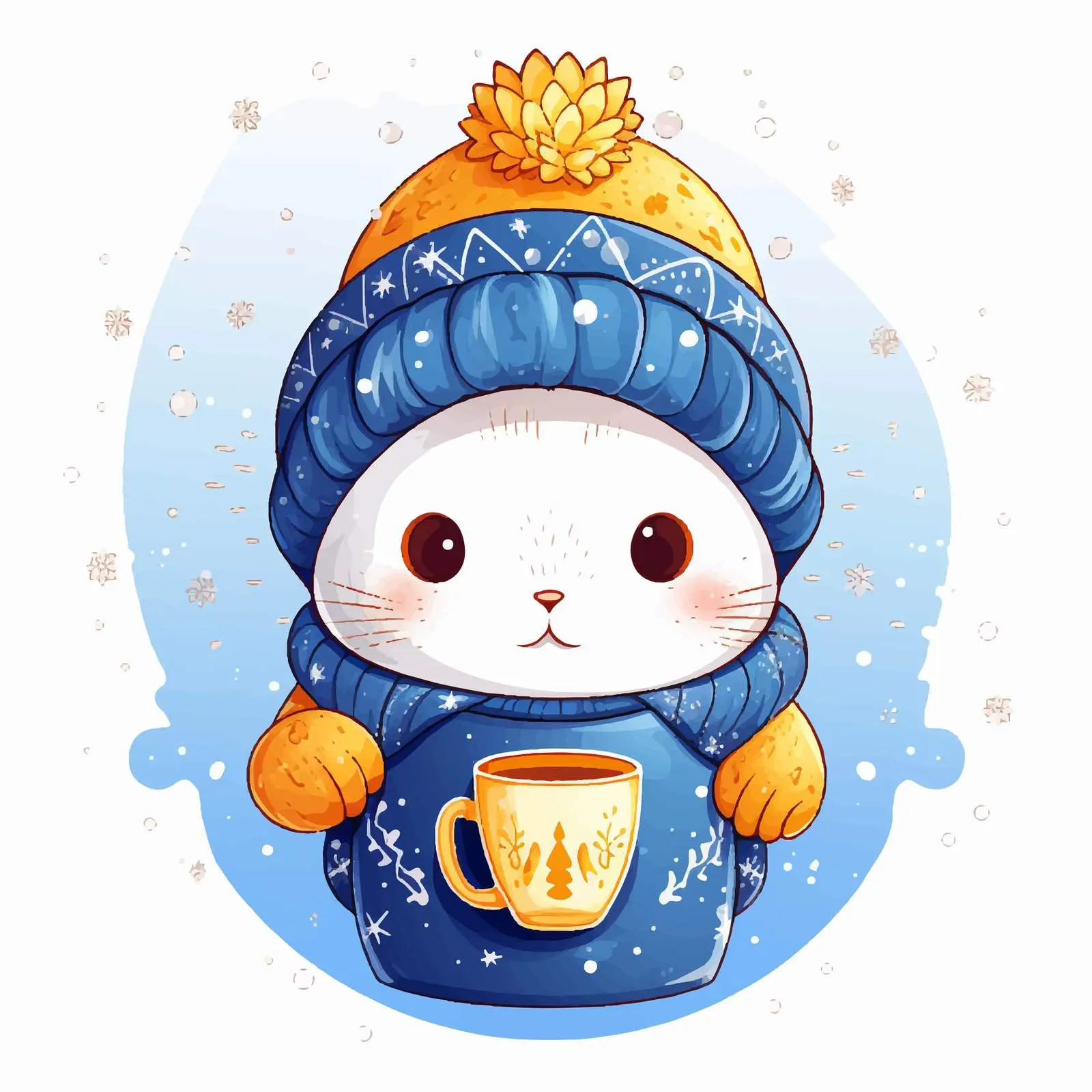 Whimsical White Rabbit with Cup of Hot Drink — free download from Dotvec