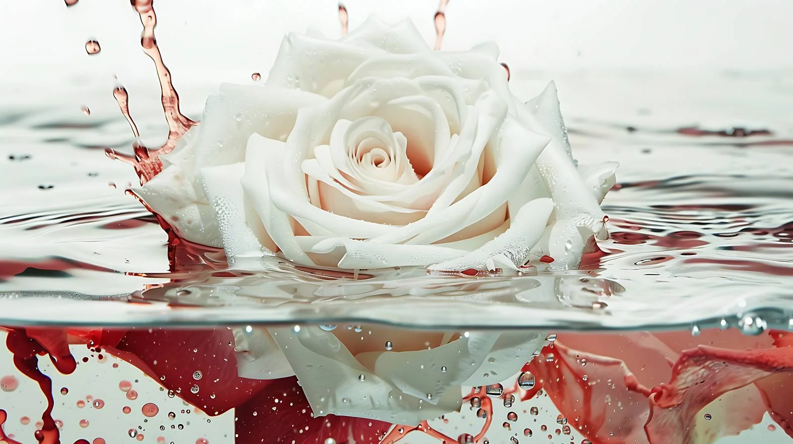 Elegant White Rose in Water with Red Acrylic — free download from Dotvec