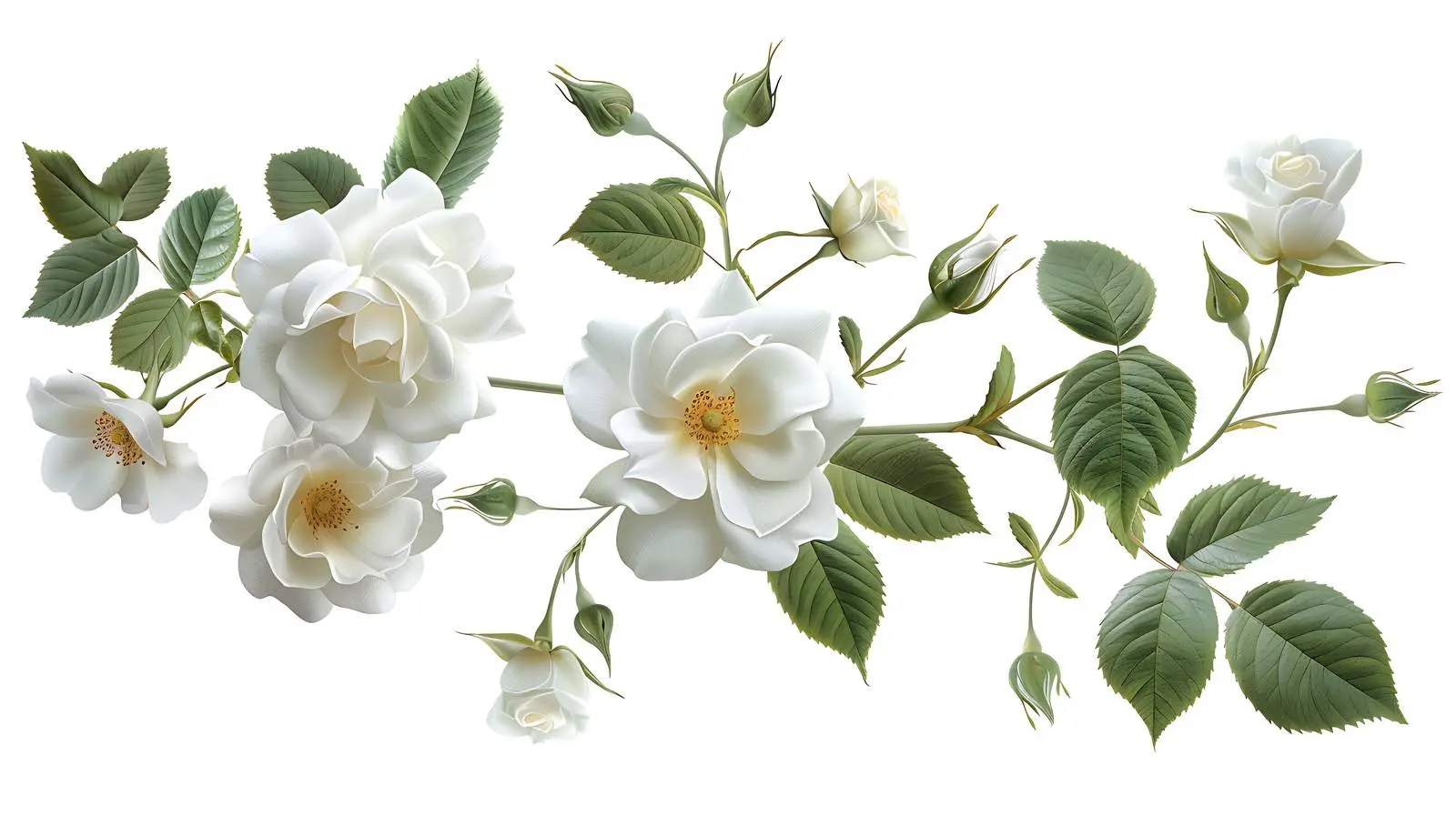 Aesthetic White Roses with Branches and Leaves — free download from Dotvec