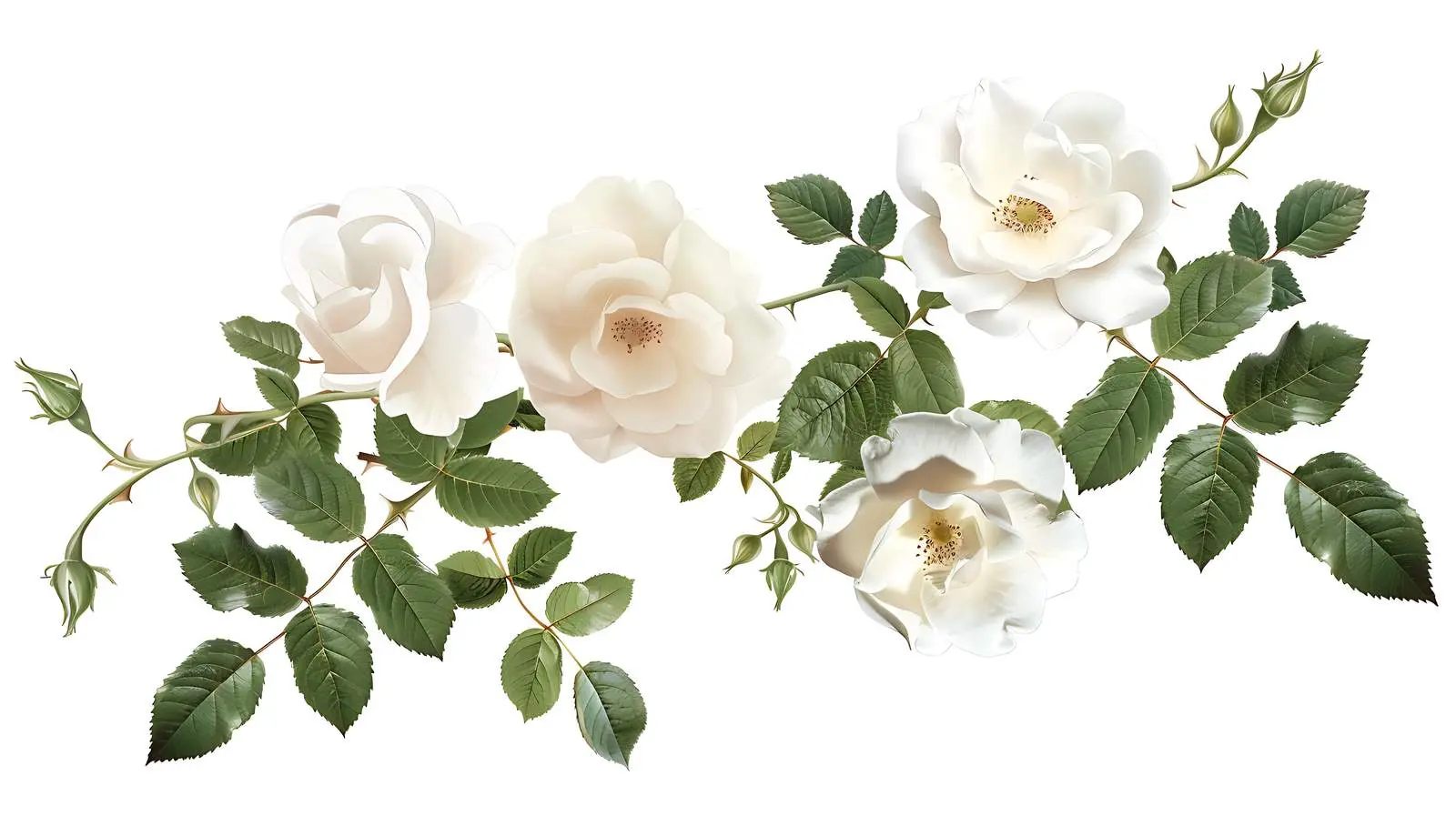 Aesthetic White Roses with Branches and Leaves — free download from Dotvec