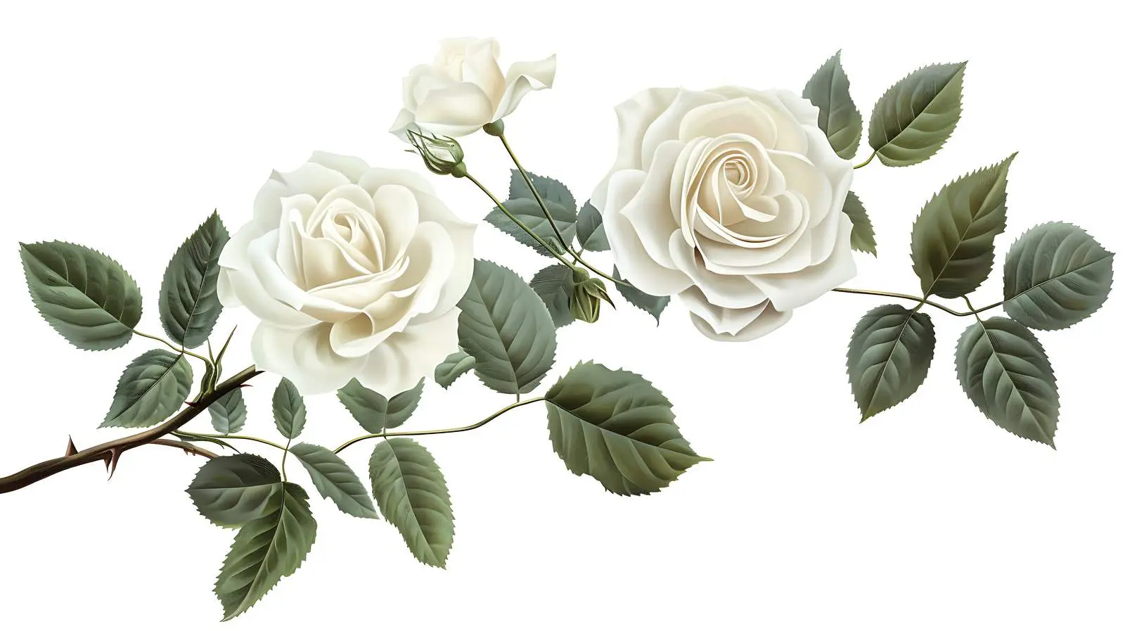 Elegant White Roses with Branches and Leaves — free download from Dotvec