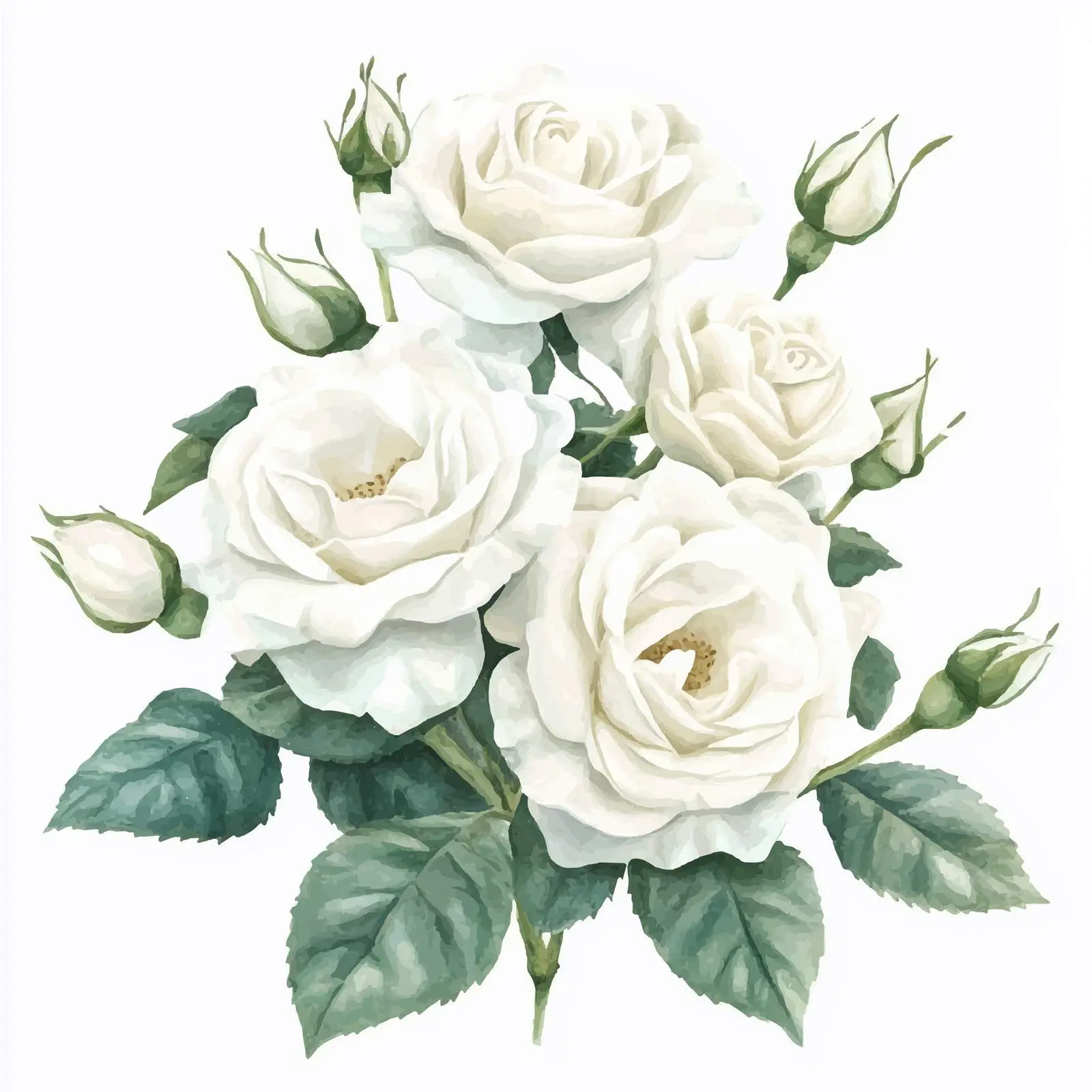 Elegant White Roses Watercolor Greeting Card Design — free download from Dotvec