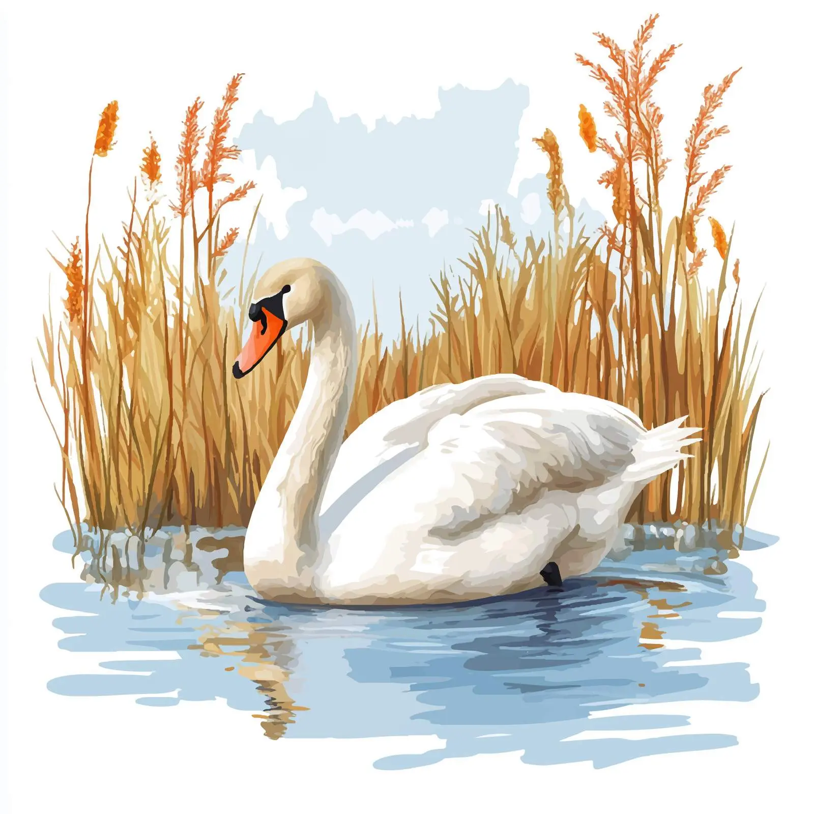 Elegant White Swan on Serene Pond Illustration – free watercolor effect image from Dotvec