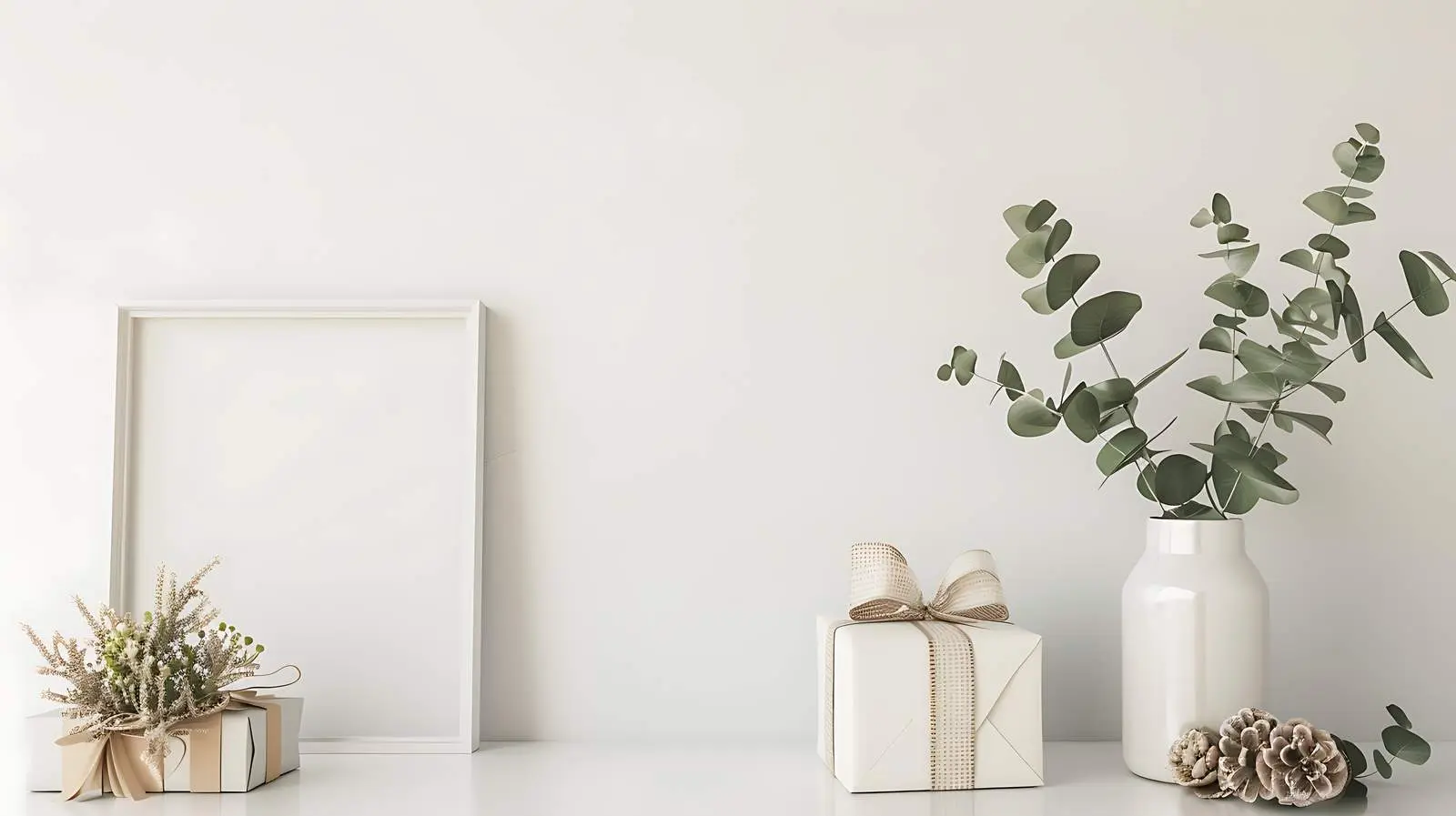 Elegant White Table with Photo Frame and Vase — free download from Dotvec