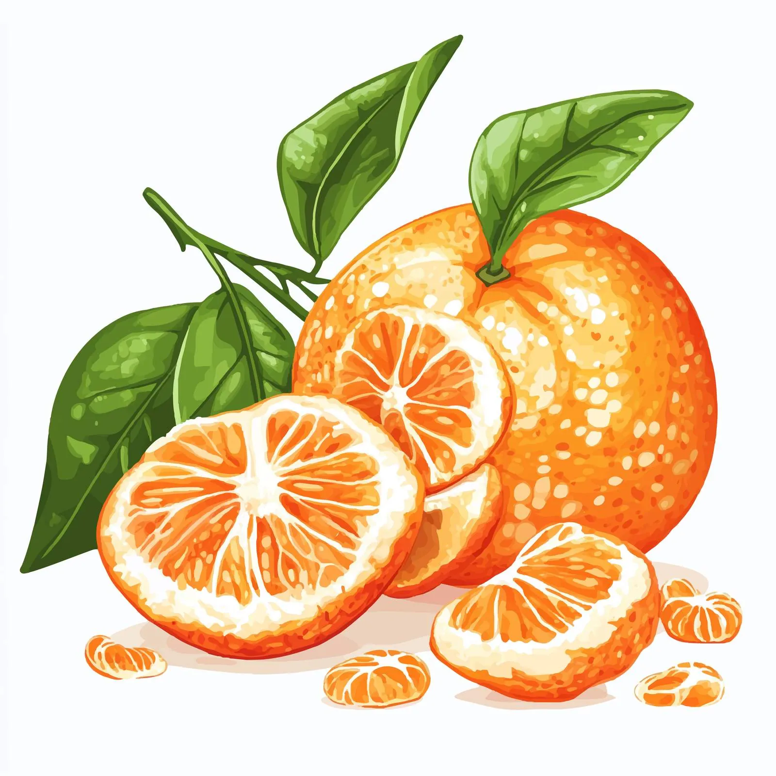 Tangerine with Peeled Mandarin Slices Vector Art — free download from Dotvec