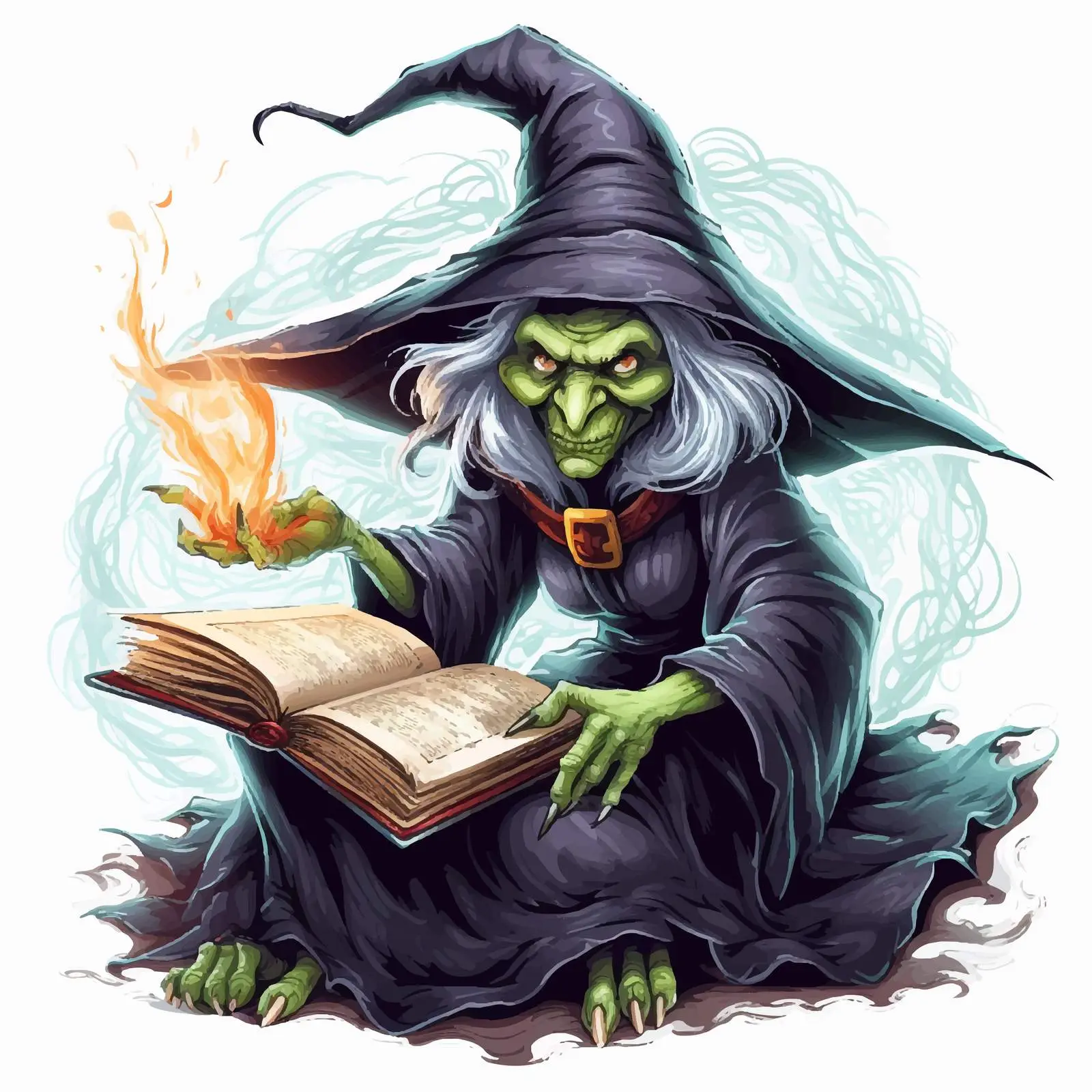 Wicked Old Witch with Spell Book Illustration — free download from Dotvec