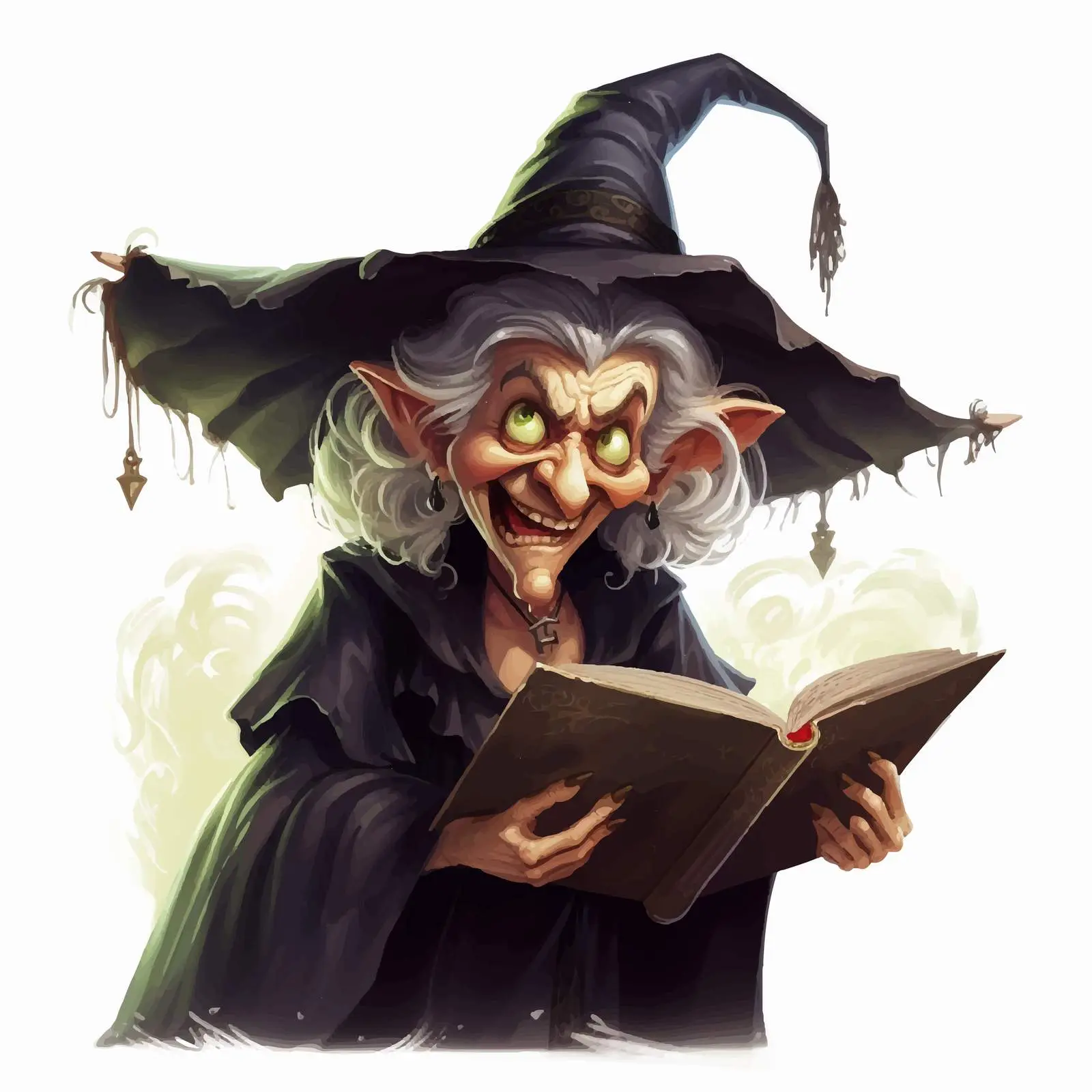 Wicked Old Witch with Spellbook Illustration — free download from Dotvec