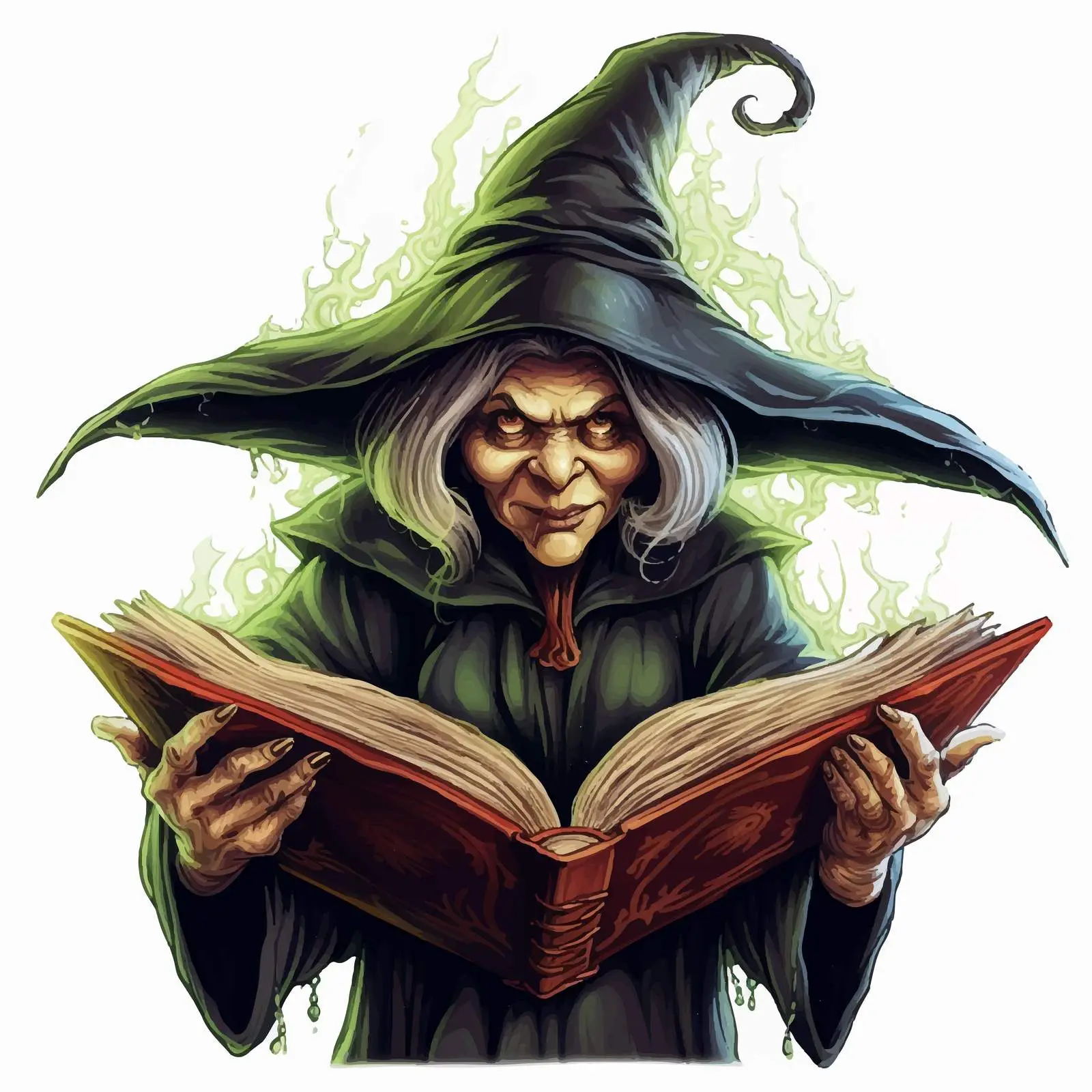 Wicked Old Witch with Spell Book Illustration — free download from Dotvec