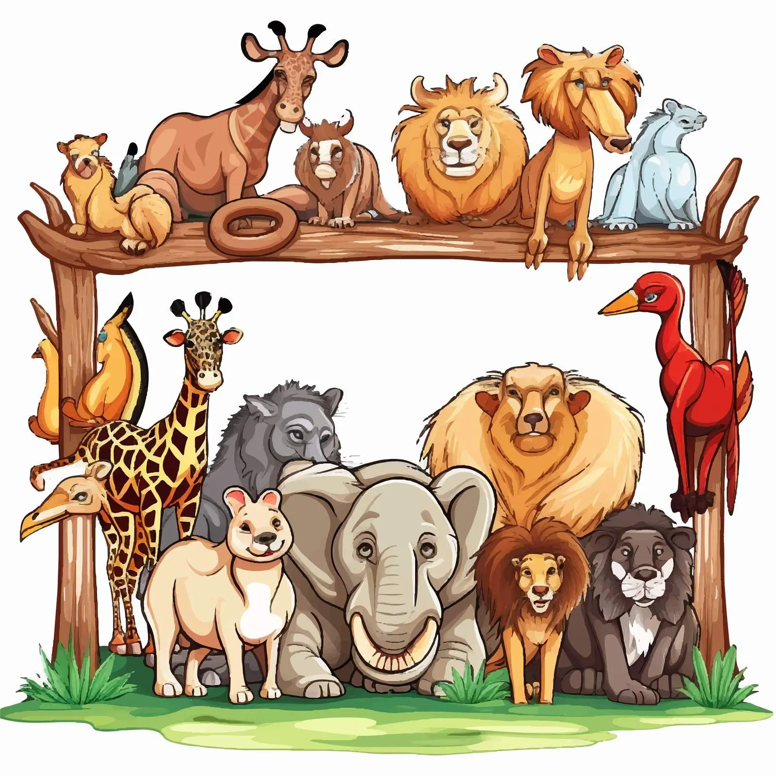 Wild Animals Around Wooden Frame Illustration — free download from Dotvec