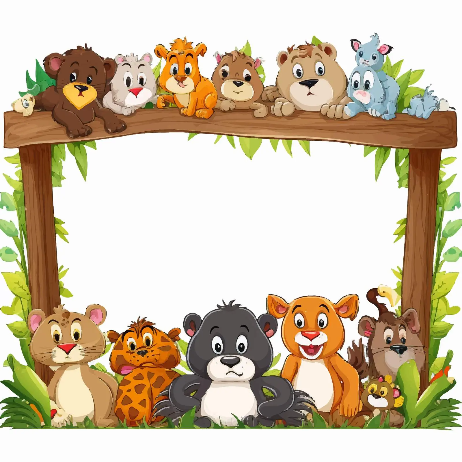 Wild Animals Illustration in Wooden Frame — free download from Dotvec