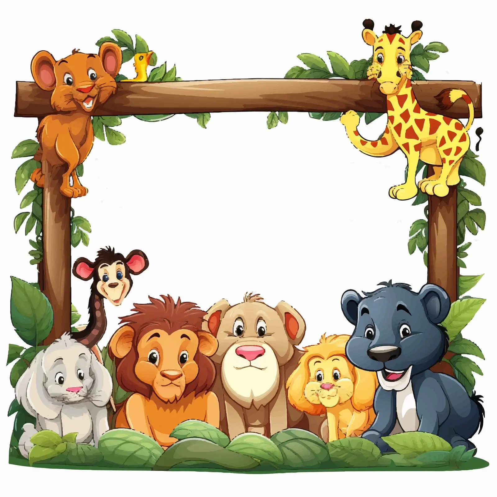 Wild Animals Around Wooden Frame Illustration — free download from Dotvec