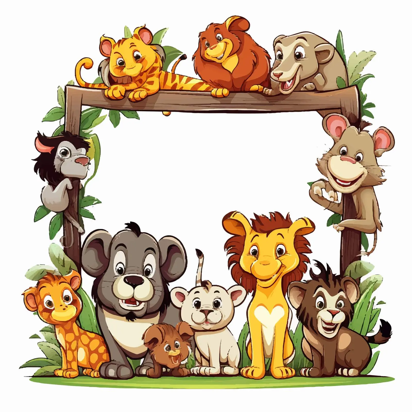 Wild Animals Illustration with Wooden Frame — free download from Dotvec