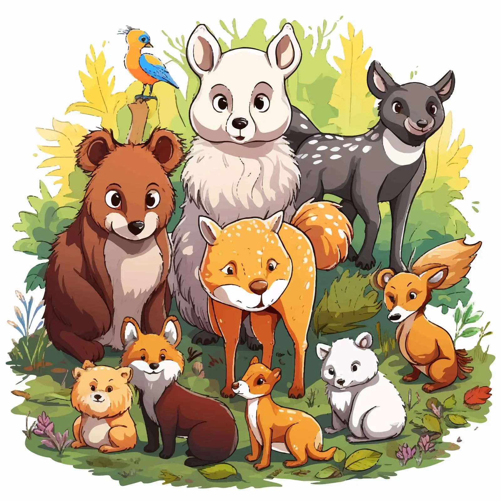 Wild Animals in Forest Vector Illustration — free download from Dotvec
