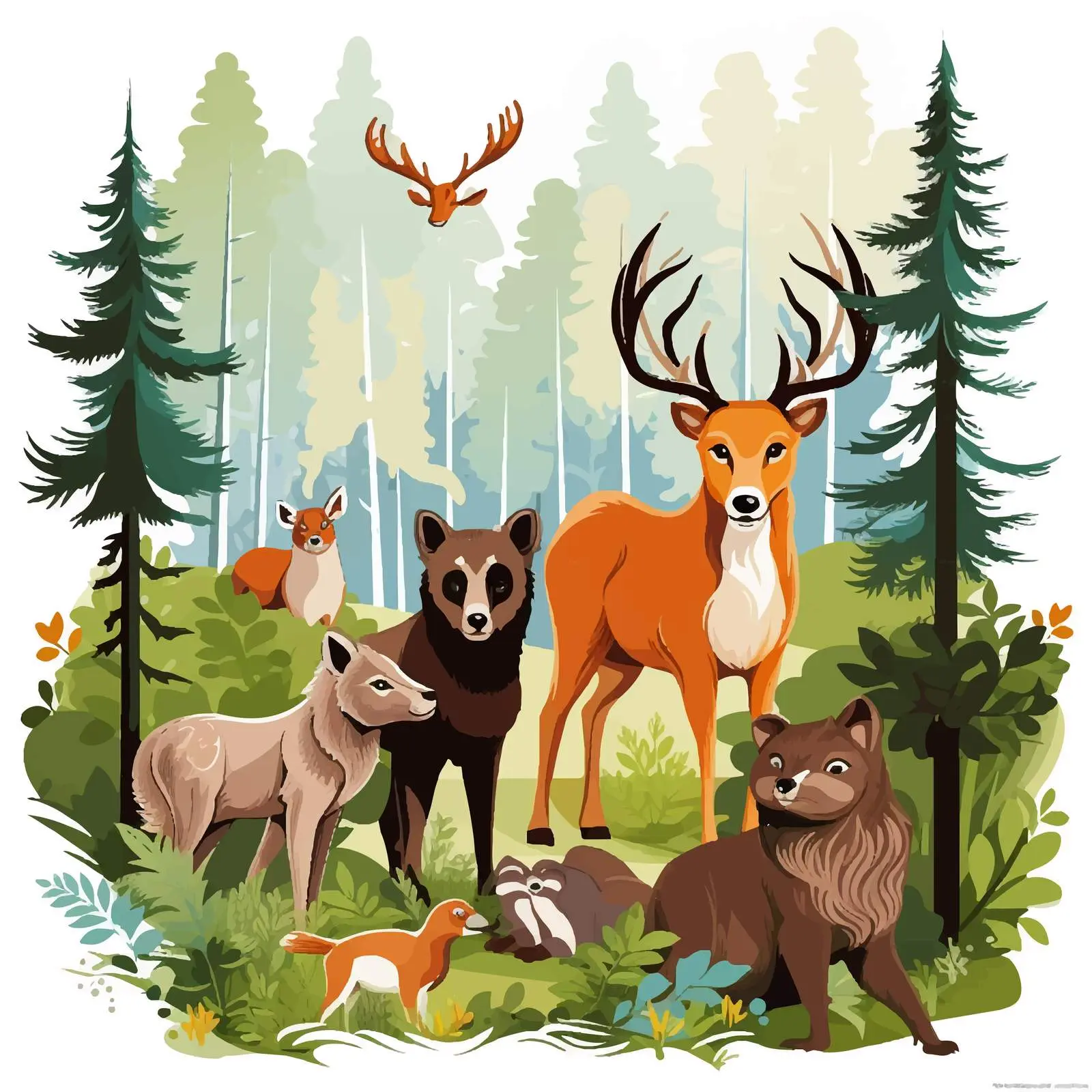 Wild Animals in Forest Vector Illustration — free download from Dotvec