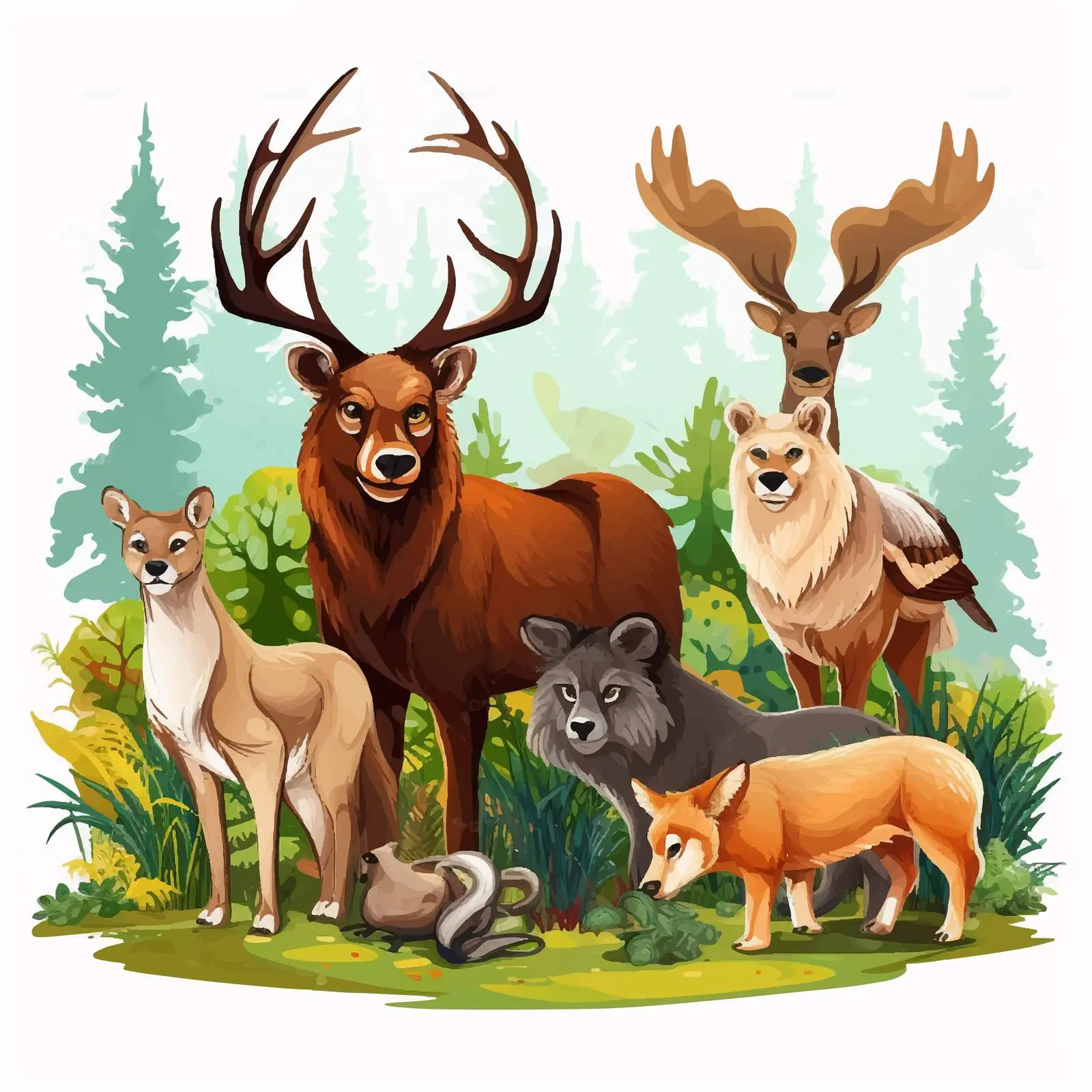 Cartoon Forest Wildlife Vector Illustration — free download from Dotvec