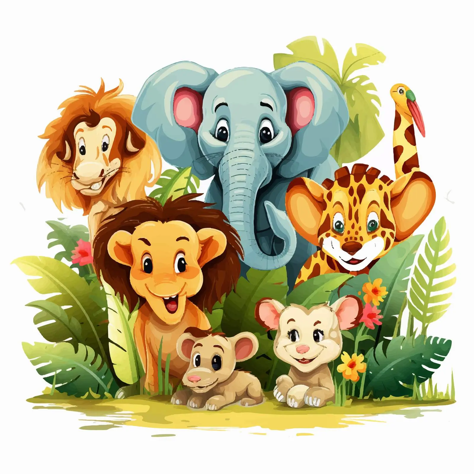 Jungle Wild Animals Cartoon Illustration Vector — free download from Dotvec