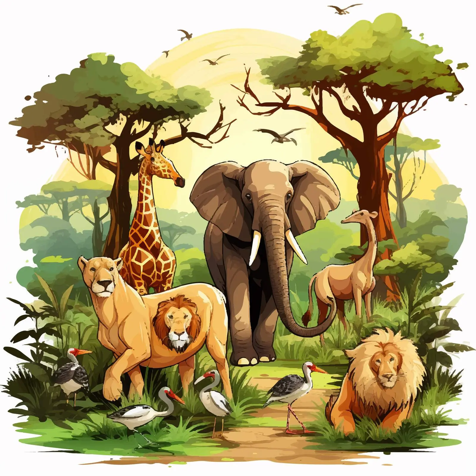 Colorful Jungle Wildlife Cartoon Vector Illustration – free elephants image from Dotvec