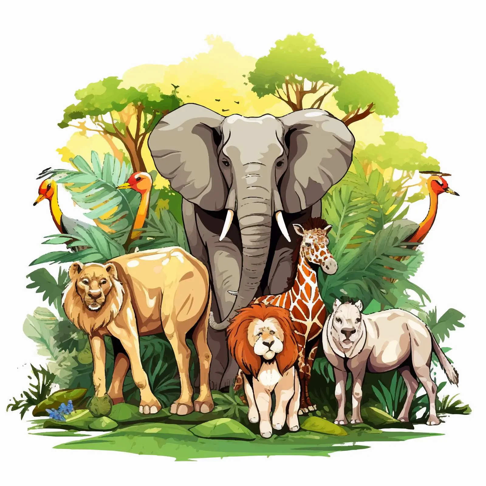 Jungle Wild Animals Vector Illustration – free cartoonish style image from Dotvec