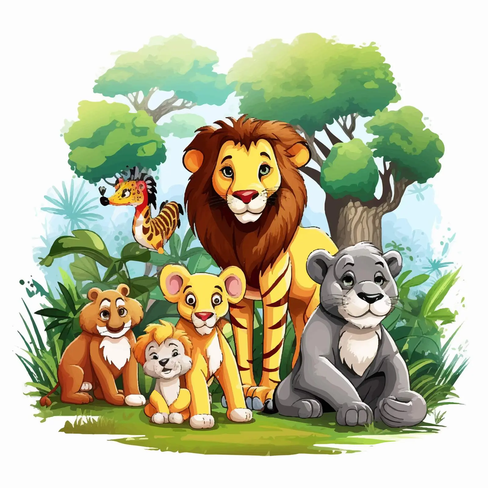 Jungle Wildlife Cartoon Illustration Vector Art — free download from Dotvec