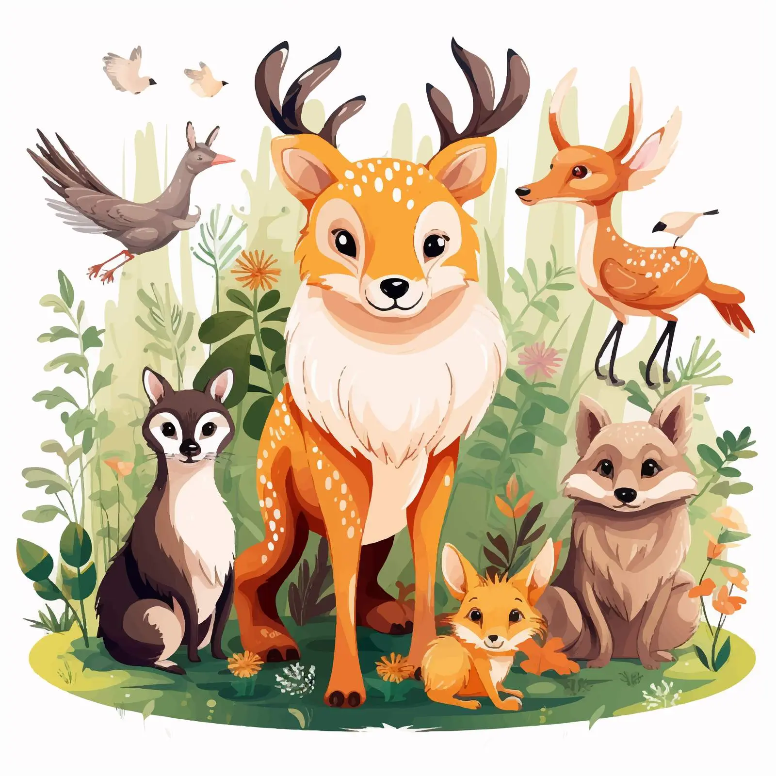 Wild Animals in Forest Vector Illustration – free forest life image from Dotvec
