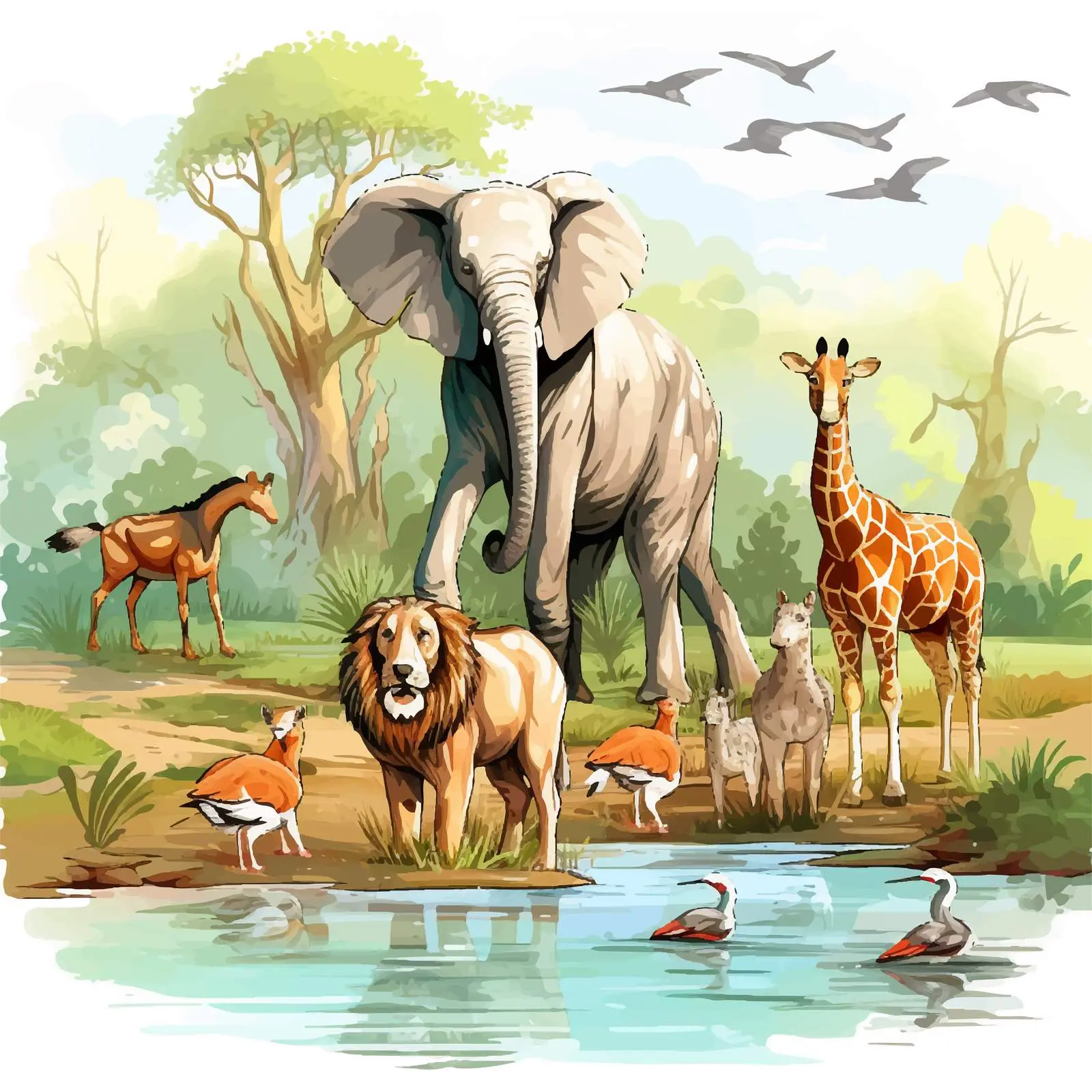 Wild Animals by the River Bank Illustration – free animal species image from Dotvec