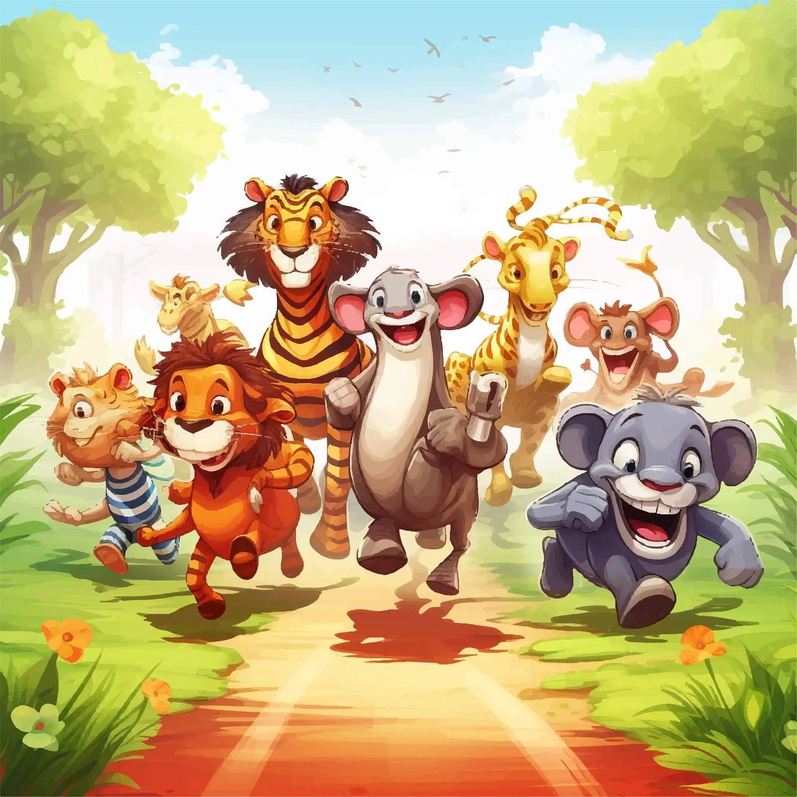 Wild Animals Racing in the Park Illustration — free download from Dotvec