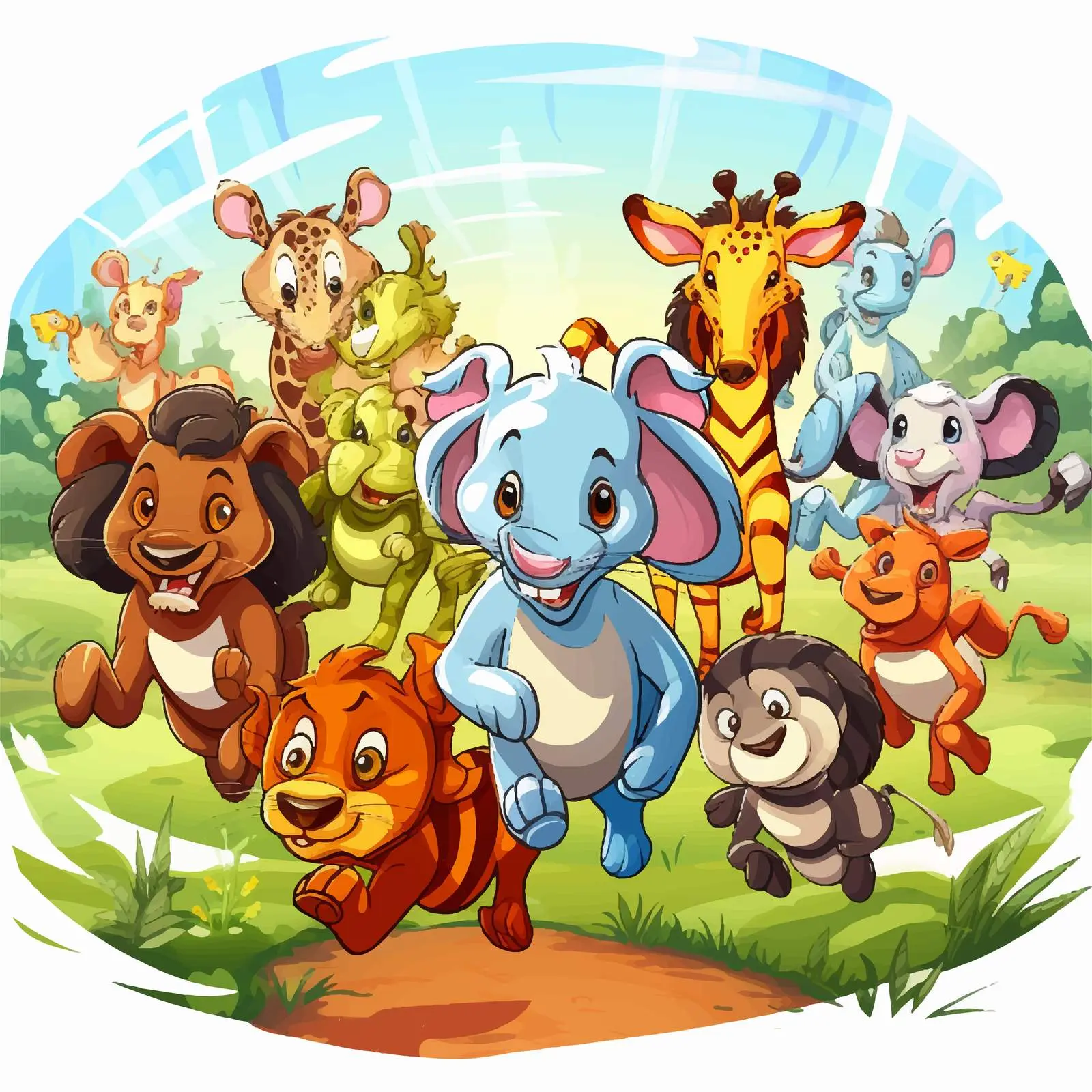 Wild Animals Racing in the Park Illustration — free download from Dotvec