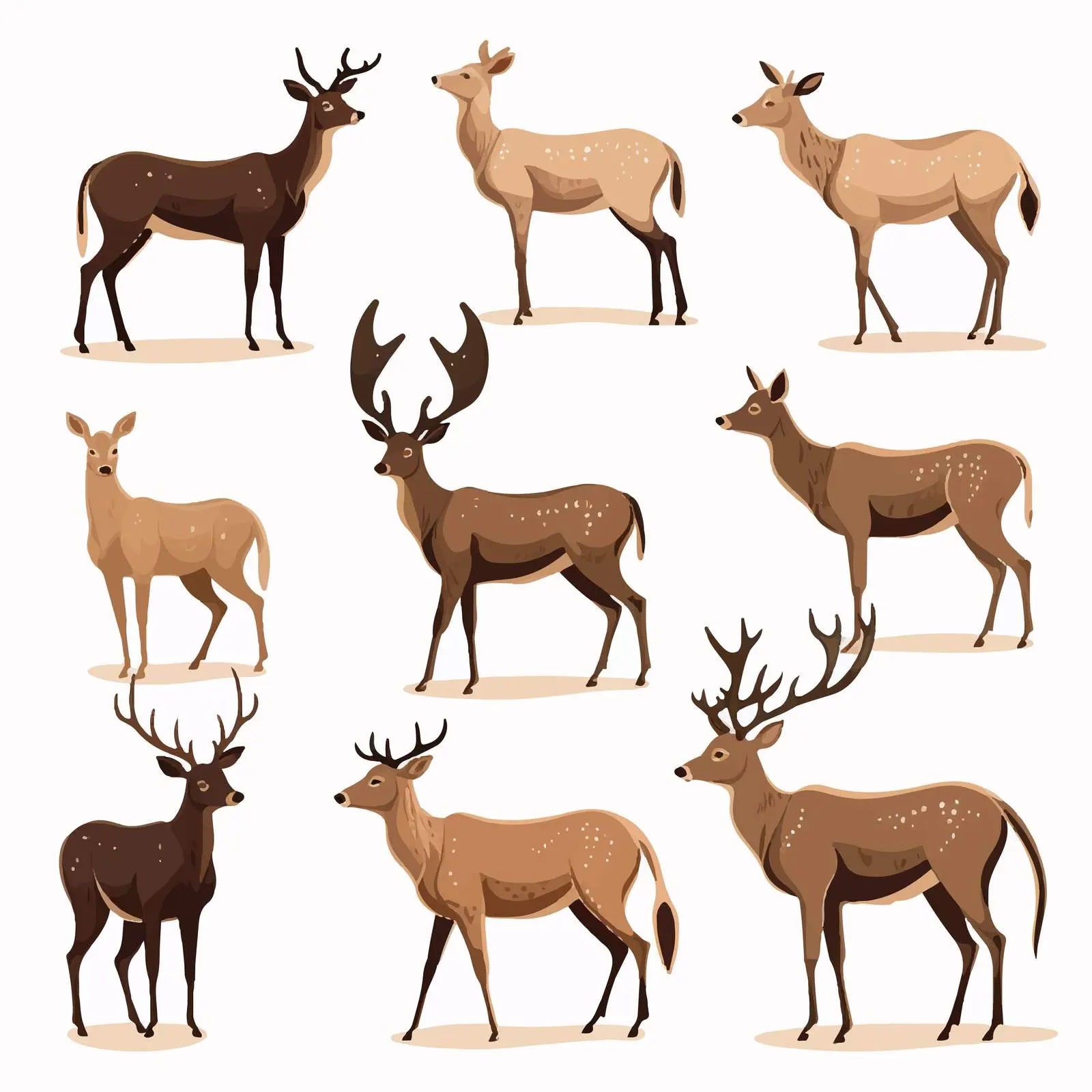 Wild Fallow Deer Silhouettes Cartoon Vector Set — free download from Dotvec